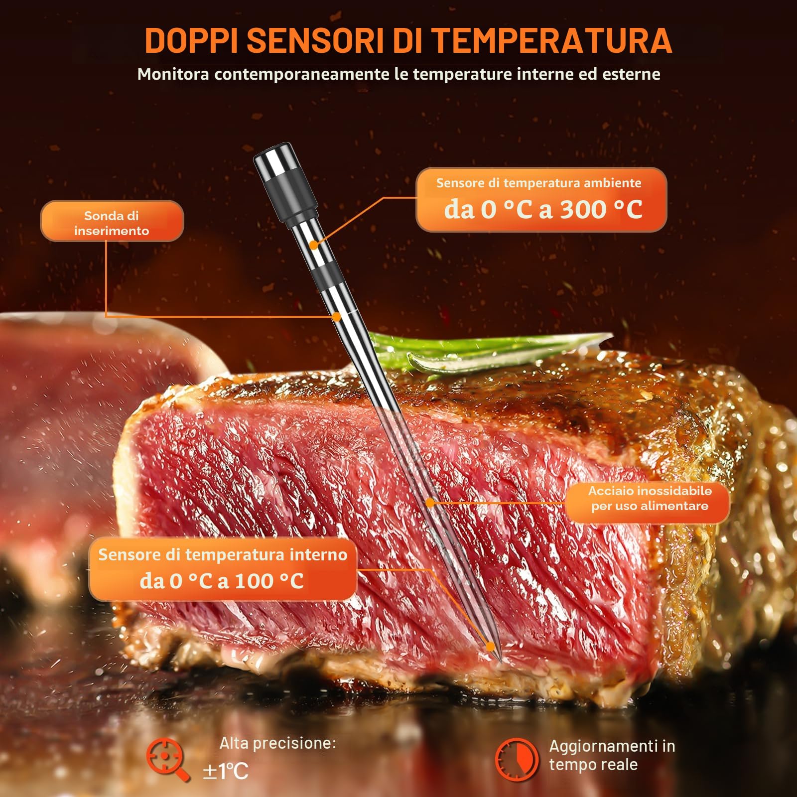 Termometro Carne Confezione da 4, Termometro BBQ con APP, IP67 Impermeabile Termometro Carne Wireless per Barbecue, Forno, Griglia, Cucina, Girarrosto