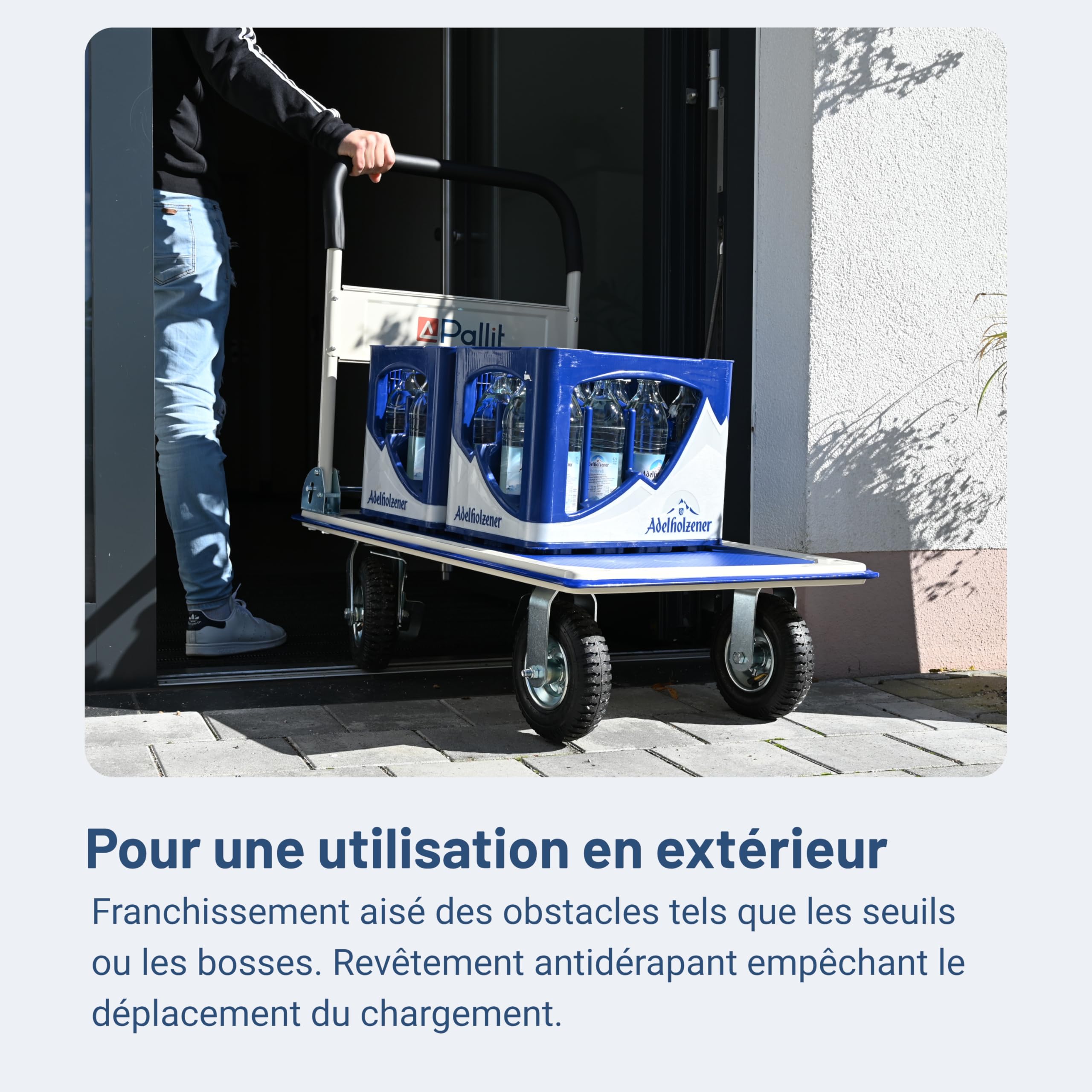 Pallit Chariot de Transport Tout Terrain - Roue Gonflable, 300 kg, Plateforme Rabattable 880 x 580 mm, Chariot a roulettes pour Charge Lourde - Carry-R