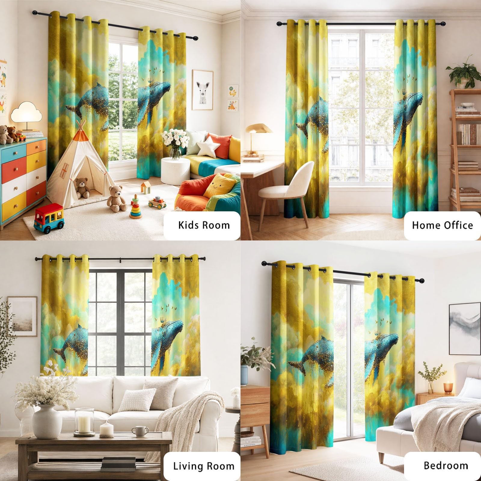 Générique Rideau Occultant Fantaisie Naturel Salon Moderne Thermique Isolant Anti Froid Polyester 2 Pièces 135 x 245 CM Rideaux De Fenêtre Animal Nuage pour Chambre Cuisine Décoration