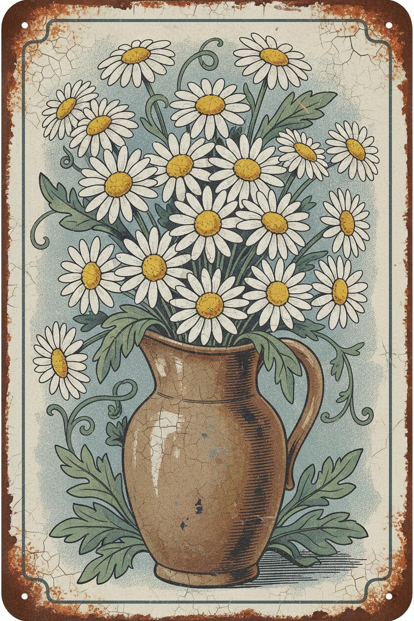 Flowers White Daisy With Dew Drop Tin Sign, 8x12 Inch