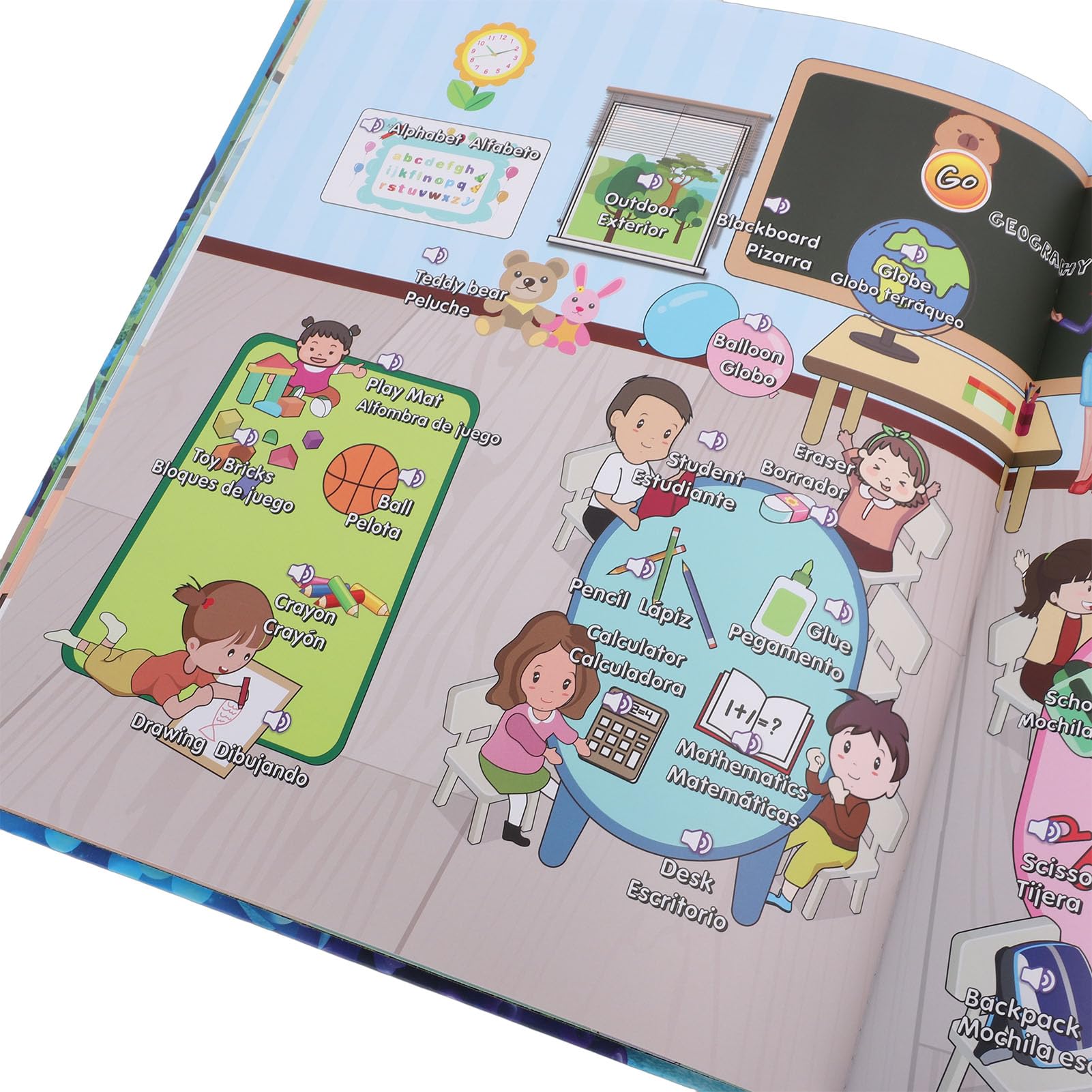 Bewinner Libro de Sonido Bilingüe Español Inglés Herramienta de Aprendizaje Interactivo para Niños 29x25cm para Educación Temprana