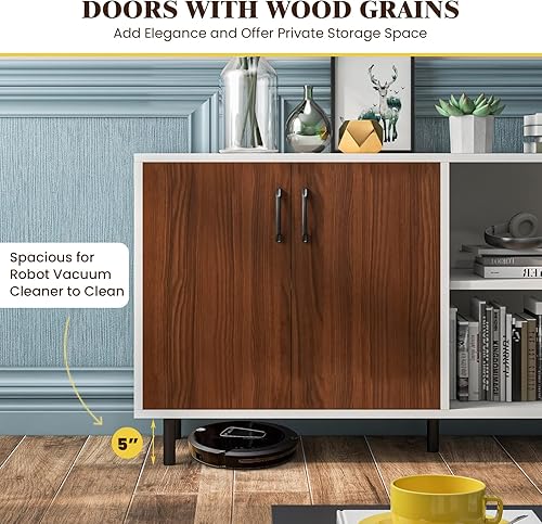 Miniatura 6 de Giantex Aparador de buffet, armario de almacenamiento moderno con 2 puertas y estantes abiertos, armario de cocina de 58 pulgadas con patas de