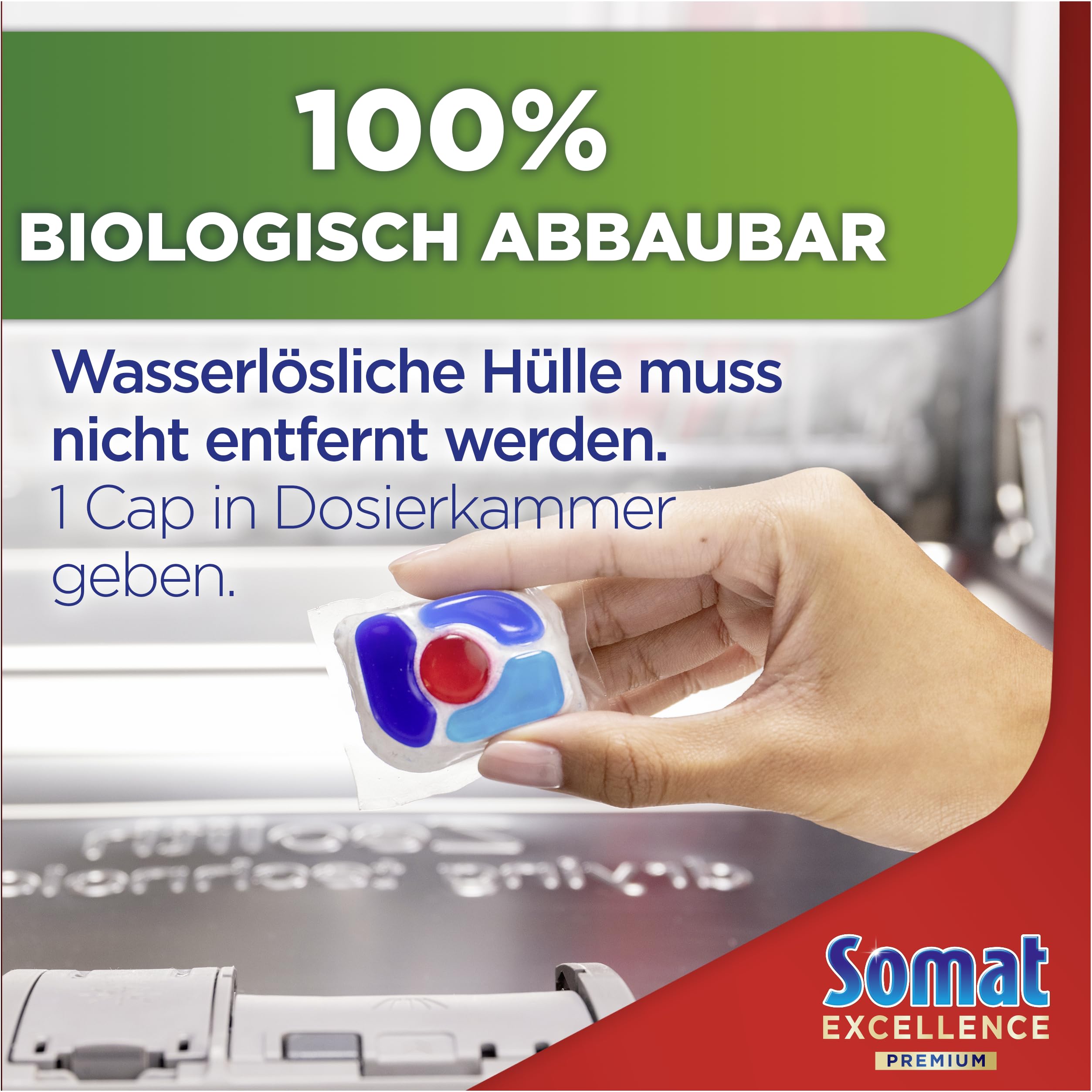 Somat Excellence Premium 5 en 1 Caps (134 Caps), pastillas para lavavajillas de liberación rápida con Extra Boost, Somat Caps eliminan incluso 72 h de restos de comida secos y persistentes