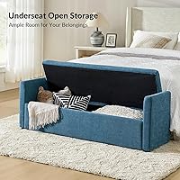 Vista 10 de HULALA HOME Banco otomano moderno de almacenamiento con almohadas, banco extra largo de dormitorio de 59.4 pulgadas para pie de cama, cómodo Azul