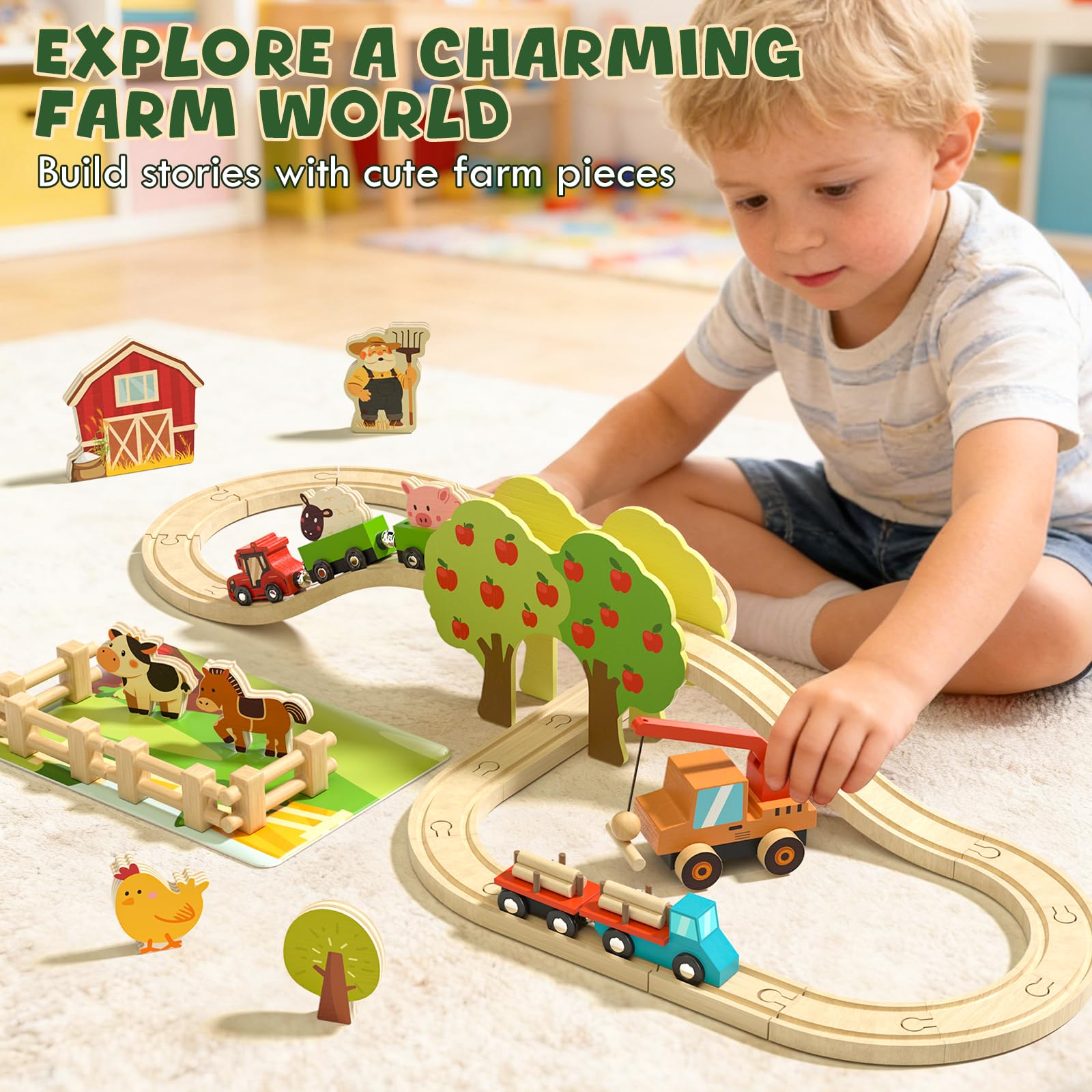 Lehoo Castle Drewniany Dino Train zestaw zabawek z samochodami dla małych dzieci w wieku od 3 lat | Drewniany pociąg tory kolejowe zestaw zabawkowy zabawki dla 3 4 5 6-letnich chłopców dziewcząt prezenty urodzinowe
