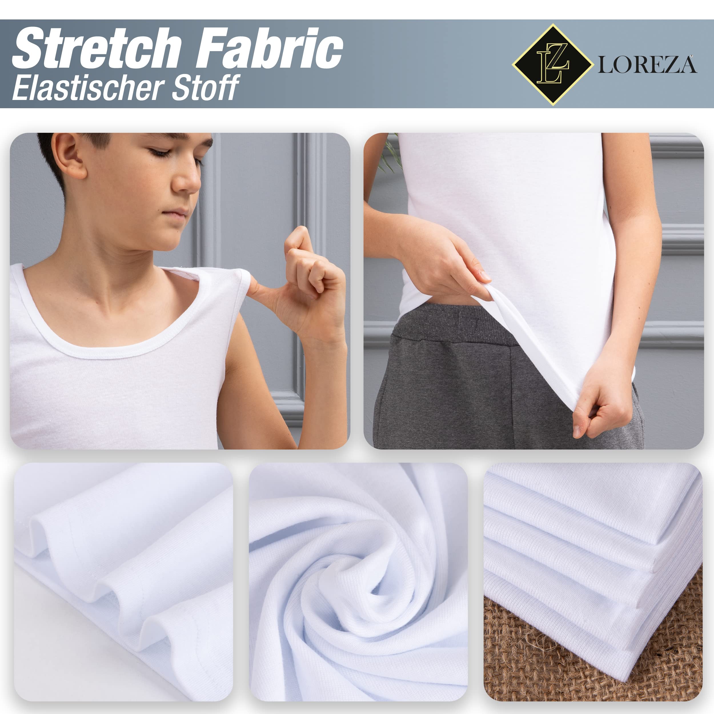LOREZA ® 6 sztuk podkoszulek chłopięcych, 100% bawełna, tank top
