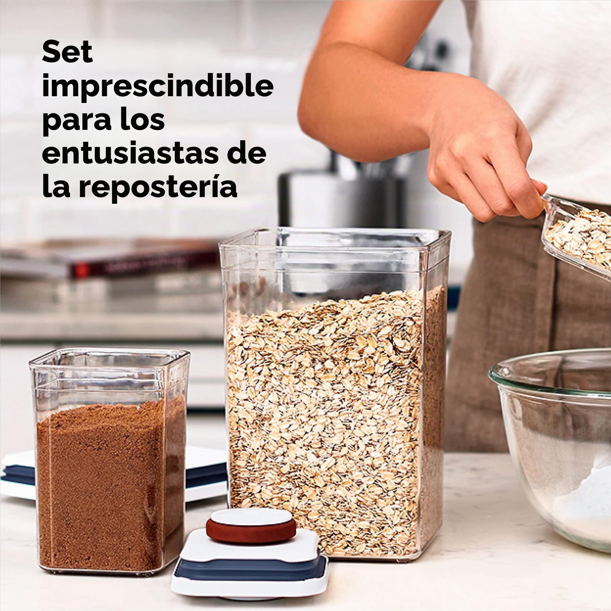OXO Good Grips 8 Piece Baking Essentials Pop Container Set Contenedor hermético para Almacenamiento de Alimentos, Plástico, Transparente
