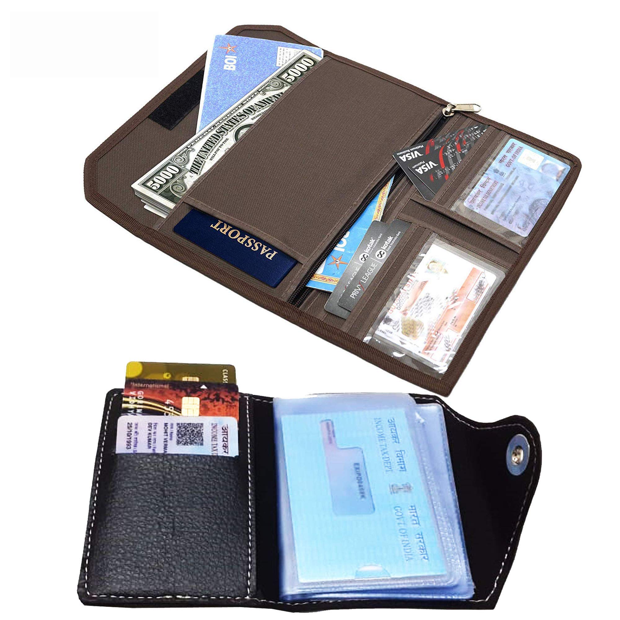 Leather Credit Card Holder/Card Holder for Men-10 Leafs Slot Holds Upto 20 Cards with Addition 3 Pocket for Cards and 1 Hidden Pocket for Coins and Money with Multipurpose Cheque Book Combo