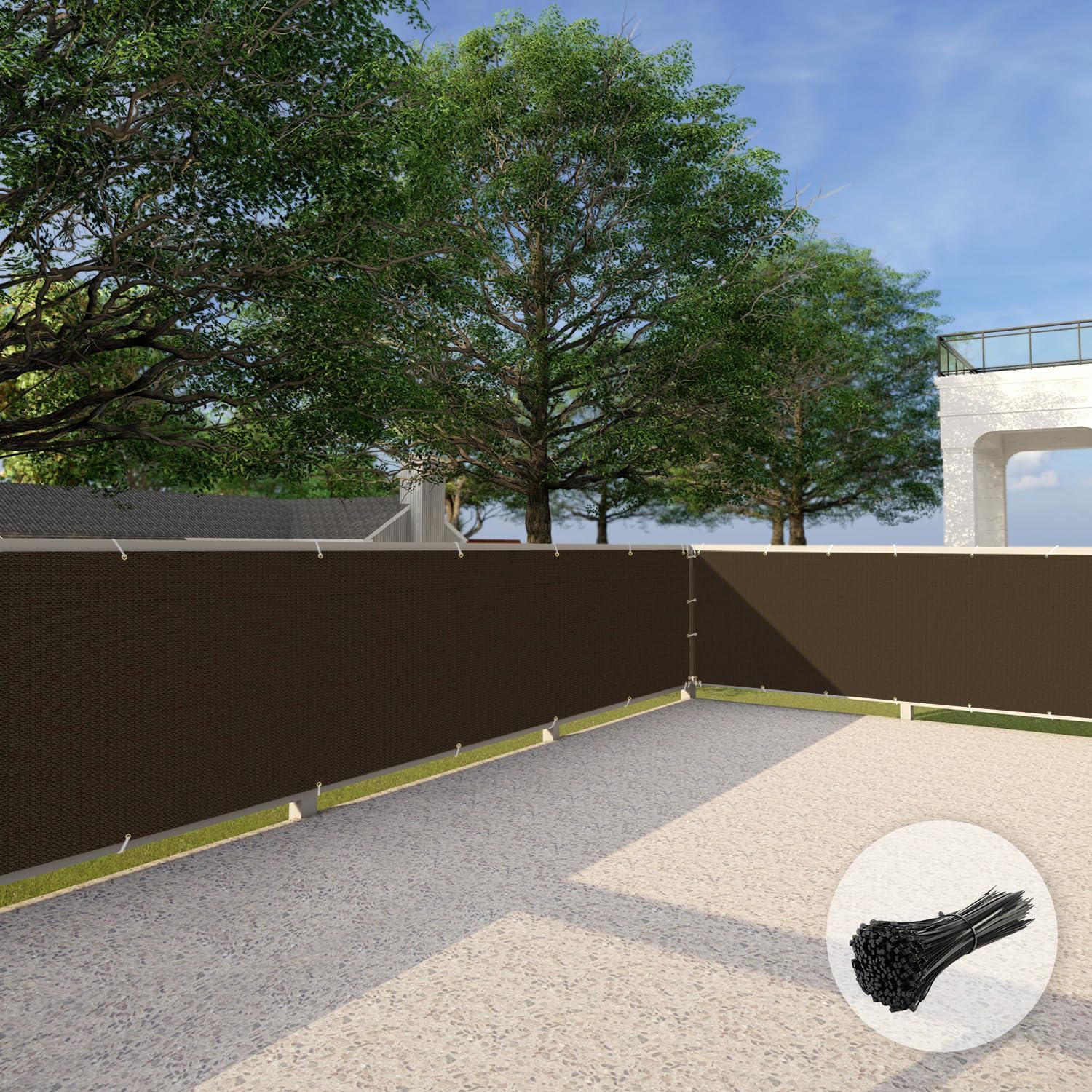 Patio 3' x 15' Balcony Privacy Screen Apartment Railing Covers Fence Panels for Outdoor, Temporary Fencing for Porch Deck Backyard Net Mesh with Zip Ties, Brown