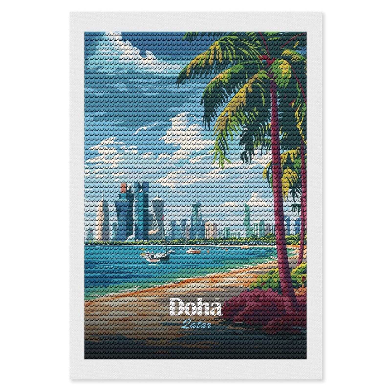 Junmoney Doha, Qatar Beach and Skyline Diamond Painting Set 8"x12", for Adults, Decorate Your Room, Thoughtful Handmade Gift, Boho Decor, with Tool Kit