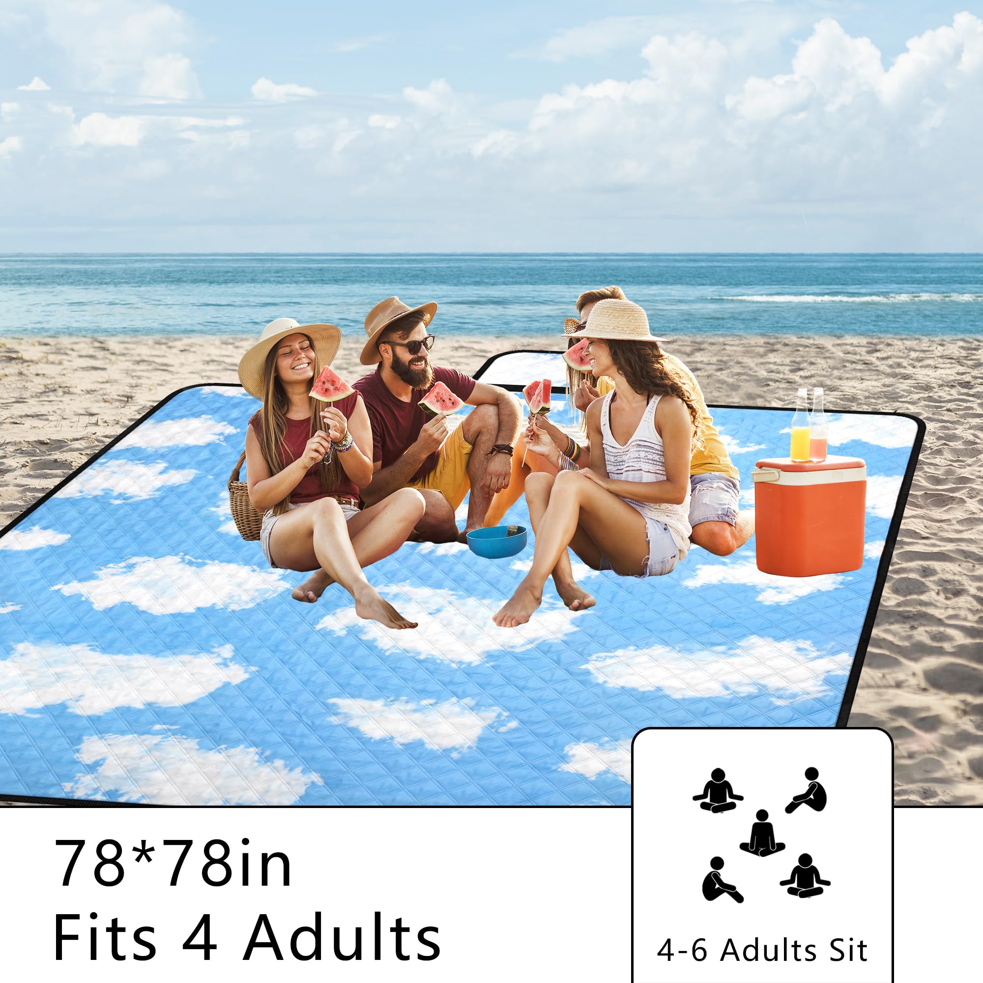 Picknickdecke, 200 x 200 cm, extra große Stranddecke, wasserdicht, sanddicht, faltbar und tragbar, Outdoor-Matte, 3-lagige Stranddecke für Familie, Camping, Park, Reisen, Hinterhof, Rasen