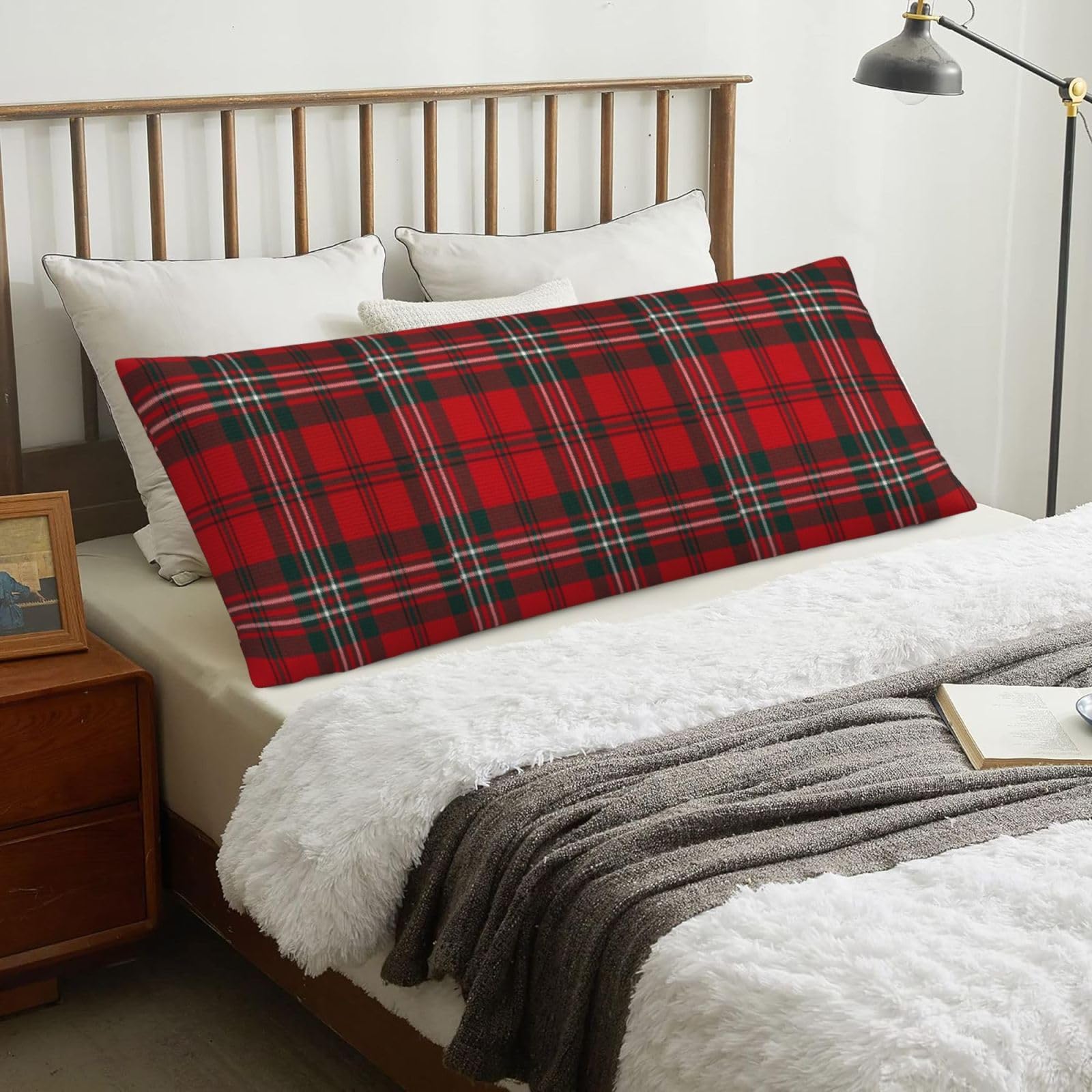 Red Scottish Plaid, Body Pillow Cover with Zipper,Long Body Pillowcase 20 x 60 in