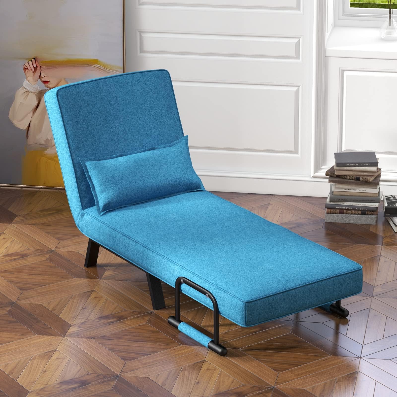 RELAX4LIFE 4 en 1 Sillón Relax Reclinable en 6 Posiciones 0-85°, Sofá Cama Plegable con Patas Ocultas y Cojín, Sillón Cama de 1 Plaza para Salón, Dormitorio y Oficina, Carga 150kg (Azul), LZ54951DE