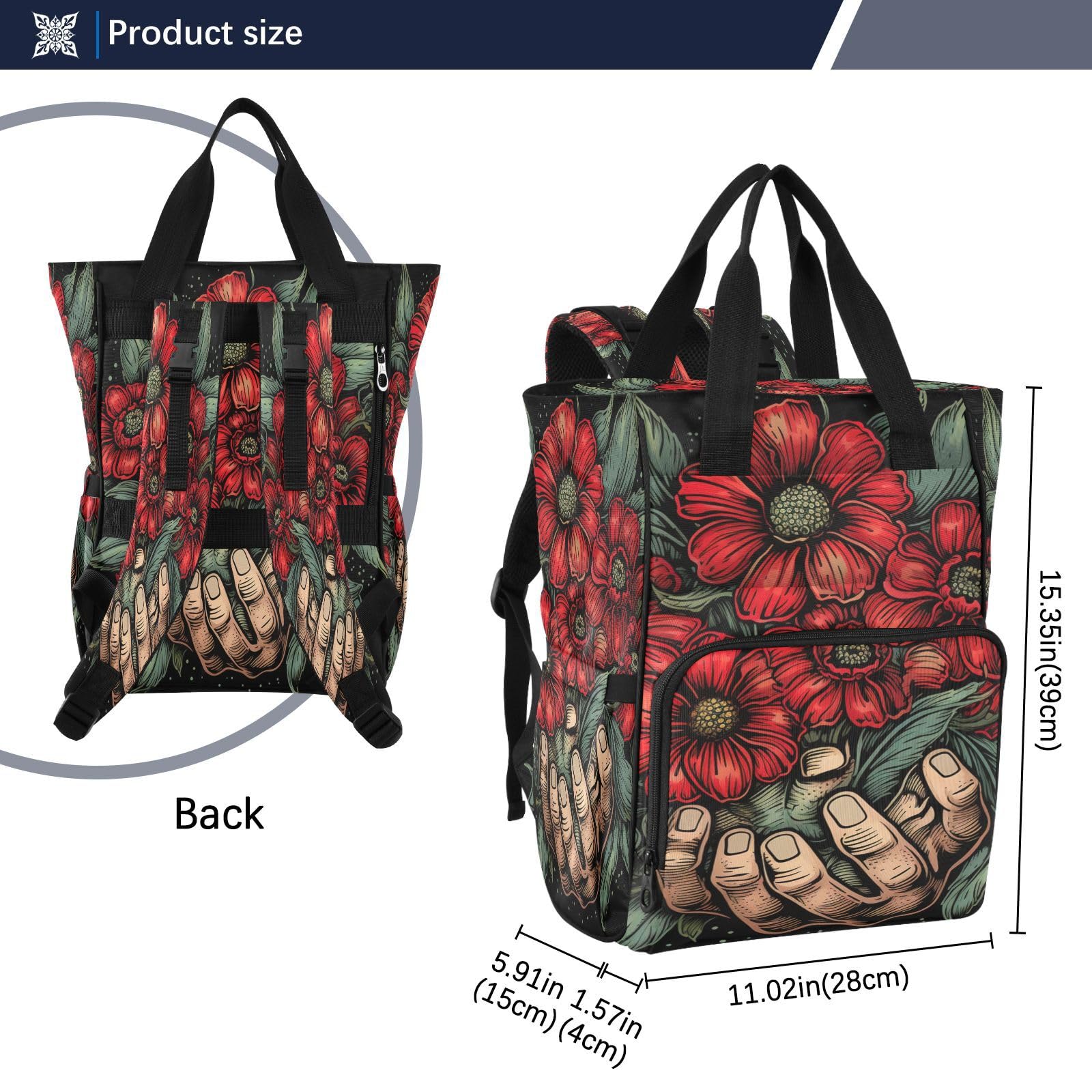 Flores Rojas Floreciendo Natural Mochilas de Pañales para Gran Capacidad Pañal Bolso Mochila para Viajar al Aire Libre Mamá y Papá