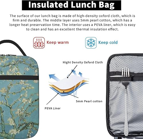 Miniatura 5 de Van Gogh - Lonchera con diseño de flor de almendra, duradera, aislada, reutilizable, para adultos, para hombres, mujeres y adultos