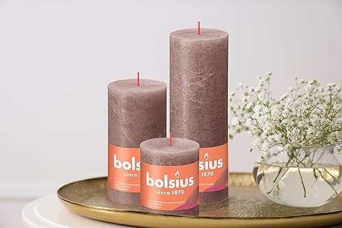 Miniatura 7 de BOLSIUS Paquete de 4 velas rústicas de pilar de color gris pardo, 2.75 x 5 pulgadas, calidad europea premium, incluye cera natural a base de