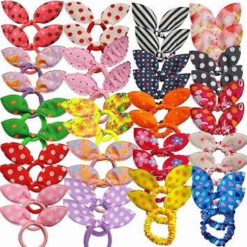 40 PCS Girls Rabbit Ear Hair Ties for Toddler Girls Cotton Hair Bands Women No Crease Ponytail Holders Colors Randomly