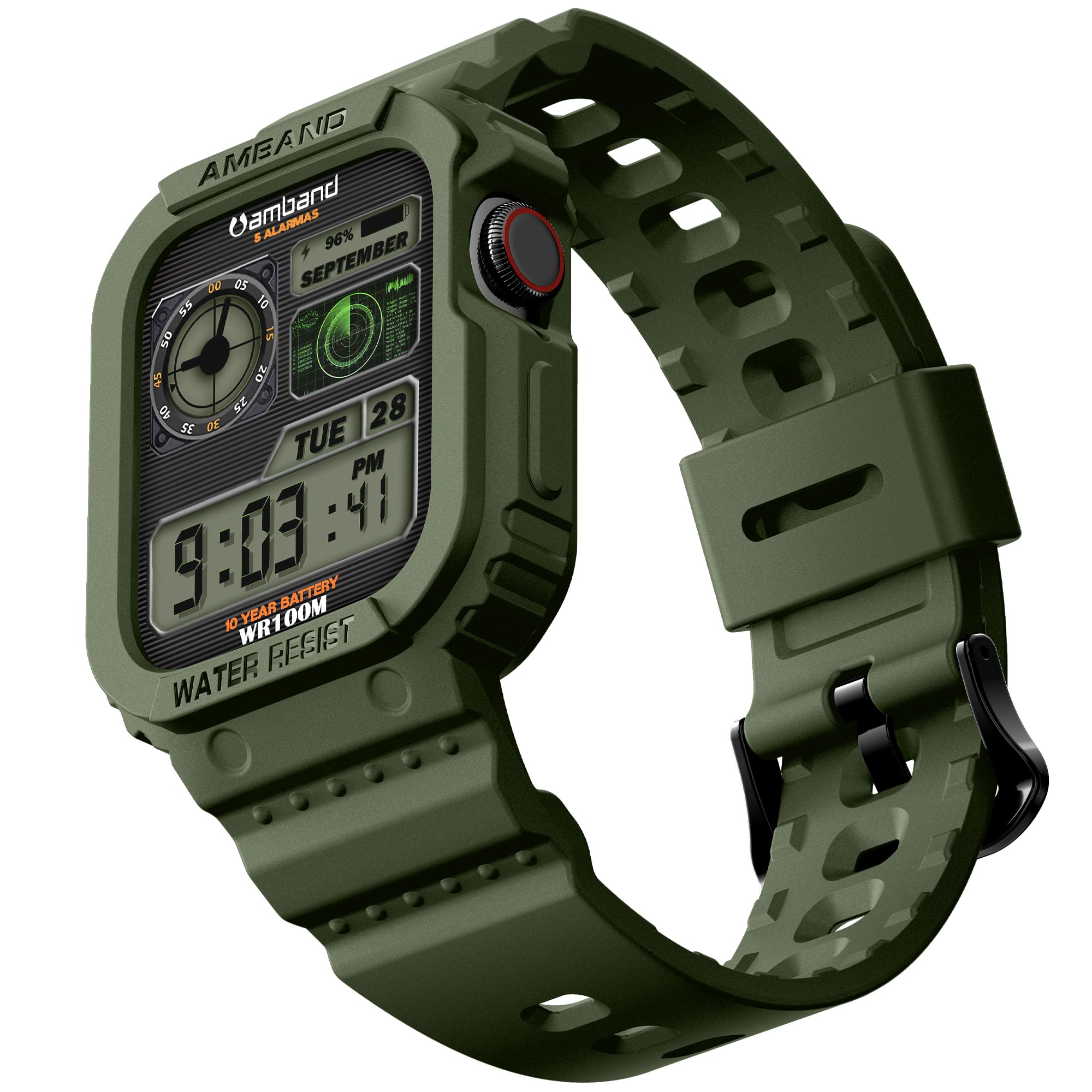 amBand Compatible for Apple Watch Band 41mm 40mm 38mm with Bumper Case, Rugged Men Women Bands for iWatch SE 3 SE2nd SE Series 9 8 7 6 5 4 3 2 1, Sport Military Protective Cases Drop-Proof, Green