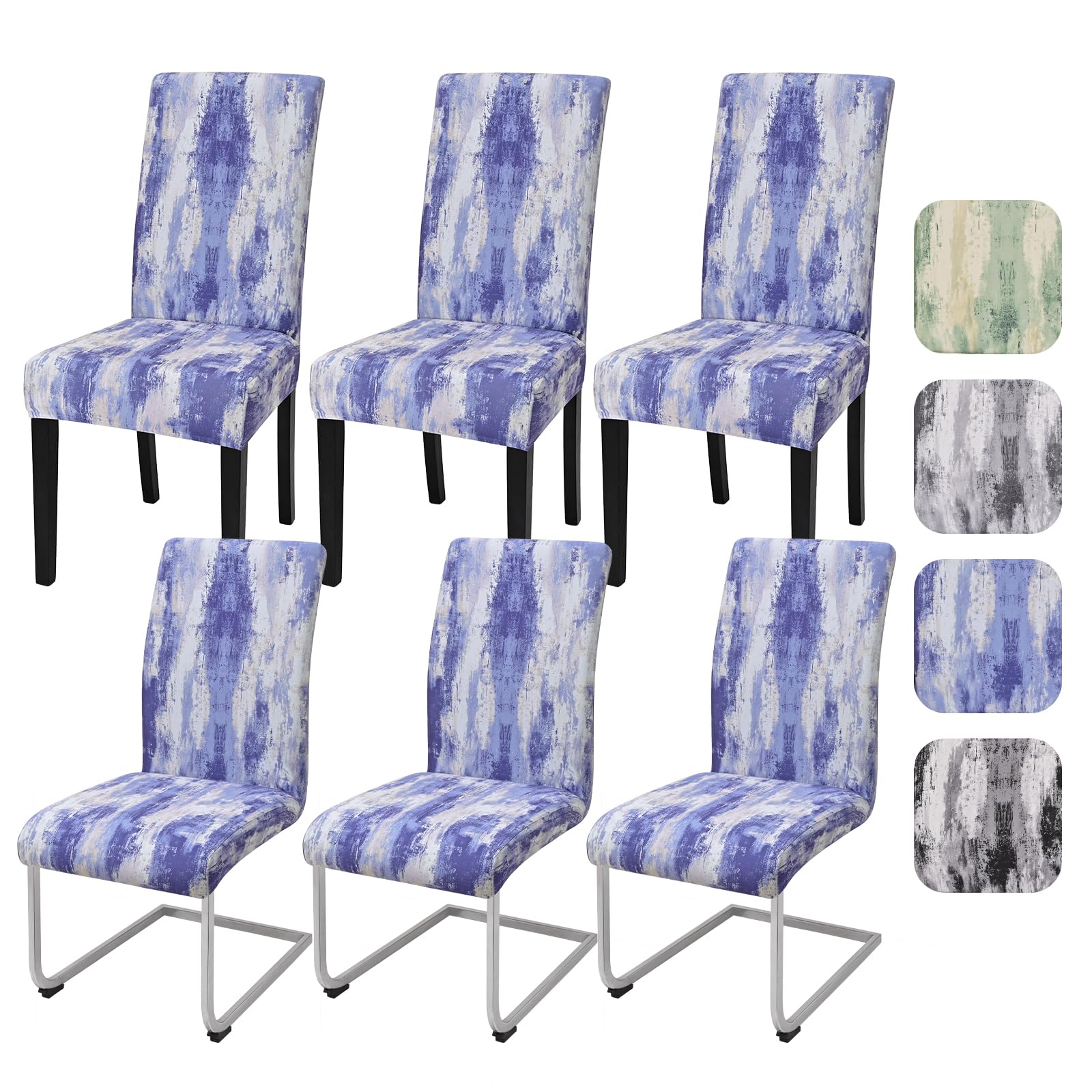 Alishomtll Dining Chair Covers Set of 6 Stretch Chair Covers for Dining Chairs Abstract Watercolor Wash Chair Slipcovers Elastic Removable Reusable Washable Chair Protector for Dining Room (Blue 6pcs)