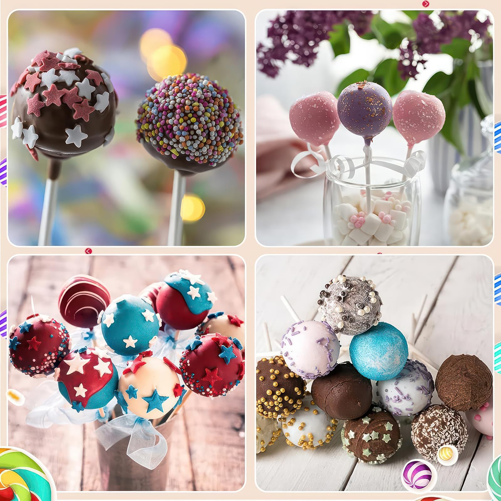 Kit de 302 moules à cake pop avec 1 support à sucettes, 1 ensemble de moules en silicone, 100 bâtons et sacs, 100 nœuds papillon dorés pour enfants et adultes