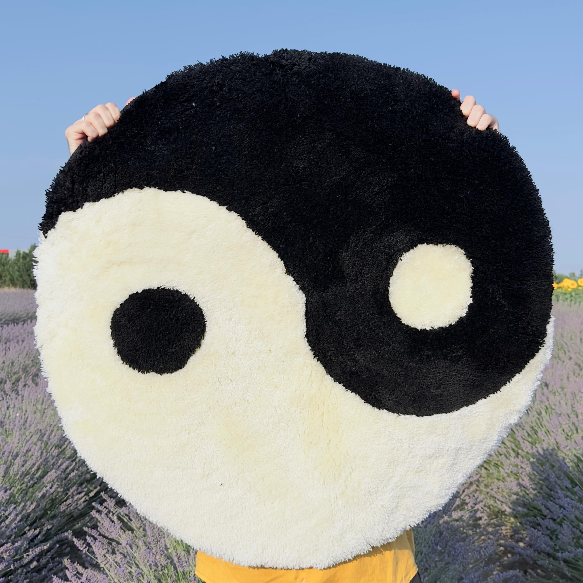 Beyond Deco Yin Yang Alfombra de 35 pulgadas, hecha a mano, redonda, suave, para sala de estar, dormitorio, cocina, alfombra de baño antideslizante lavable con suelo circular (negro-blanco)