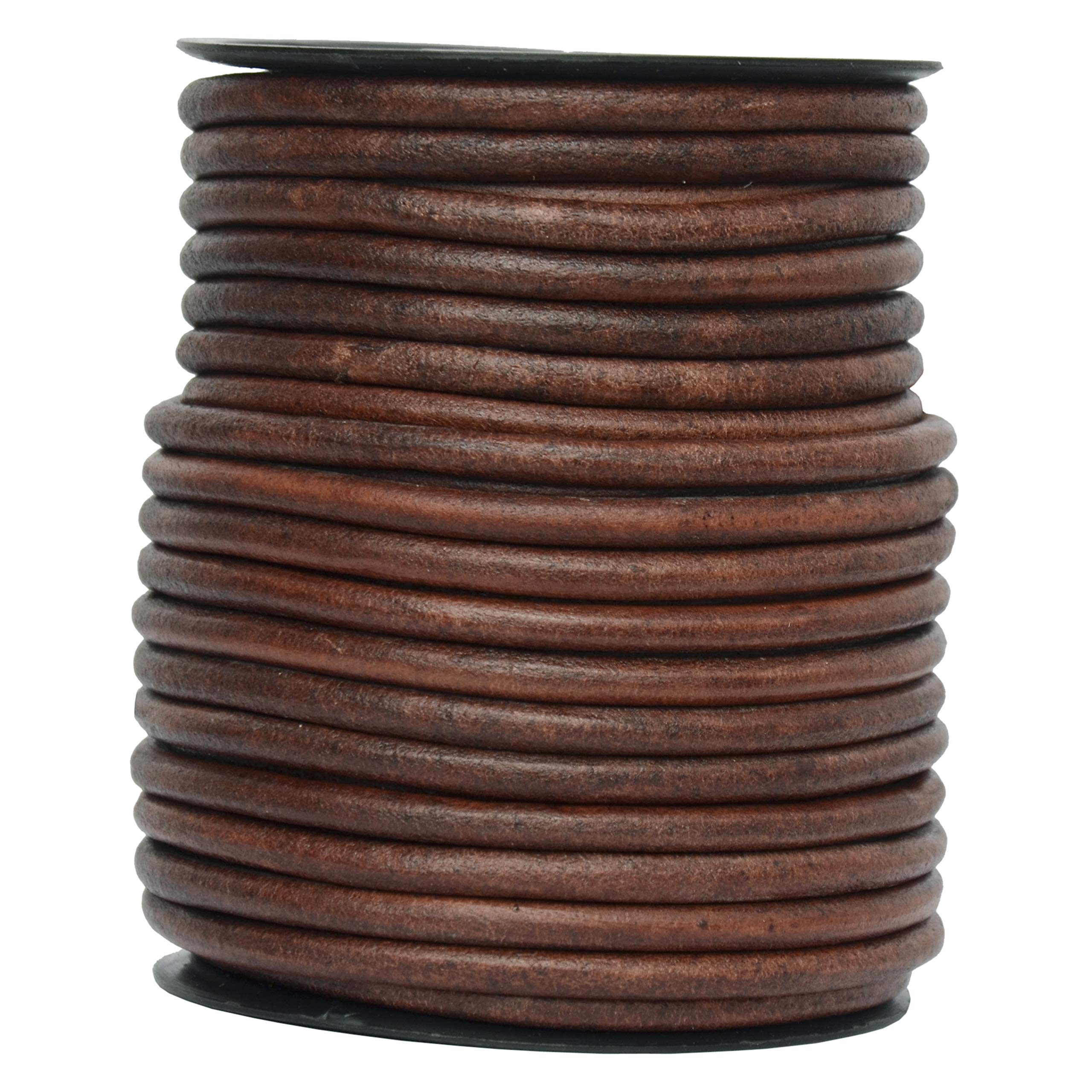 Xsotica-Round Leather Cords 6.0 mm 1 Yard - Leather Cord Round 6mm (Distressed Brown, 1 Yard)