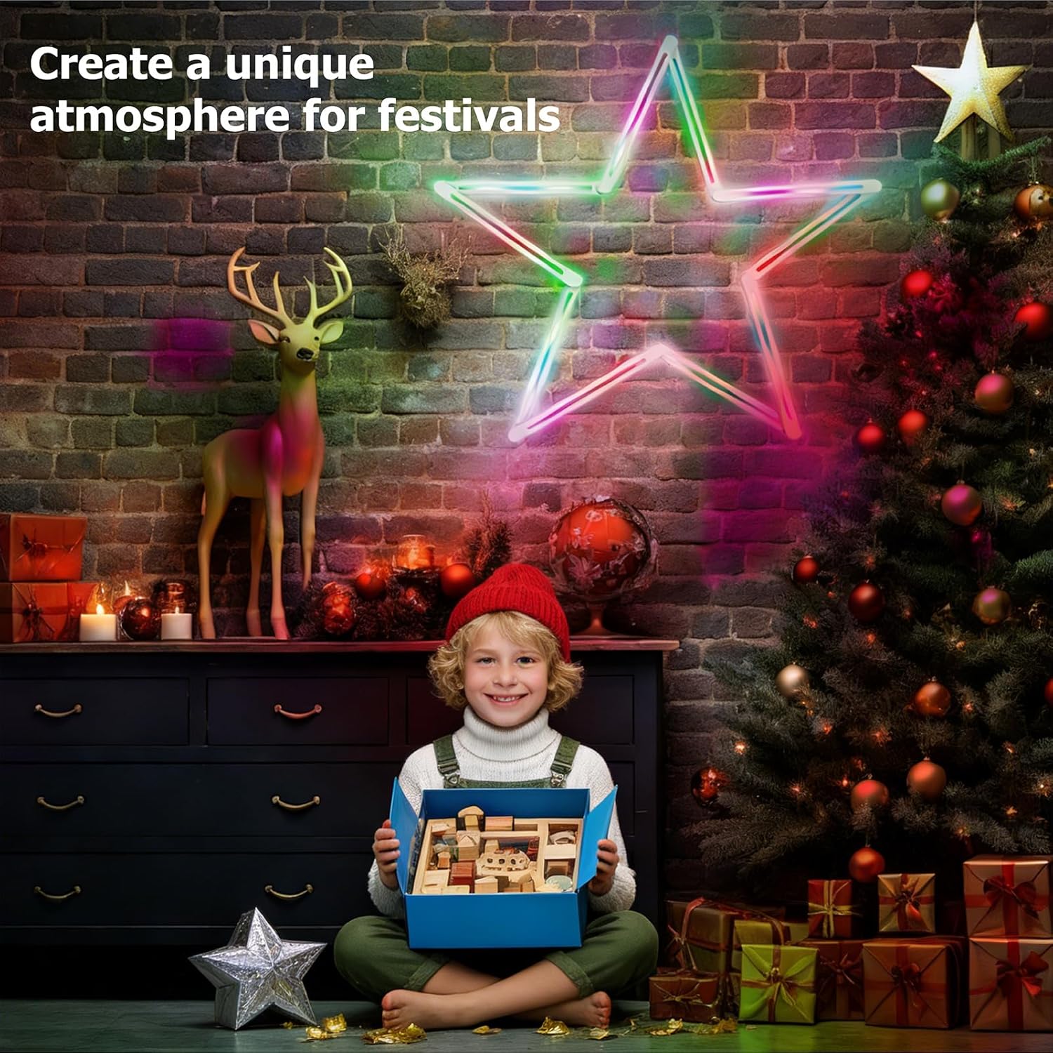 Uxon 10-in-1 Foldable Frame LED Lights, Smart RGB+IC Wall Decor Light with APP & Remote Control, 16 Million Colors, Music Sync, Gaming Lights for Bedroom Living Room Kids Room Party Decoration