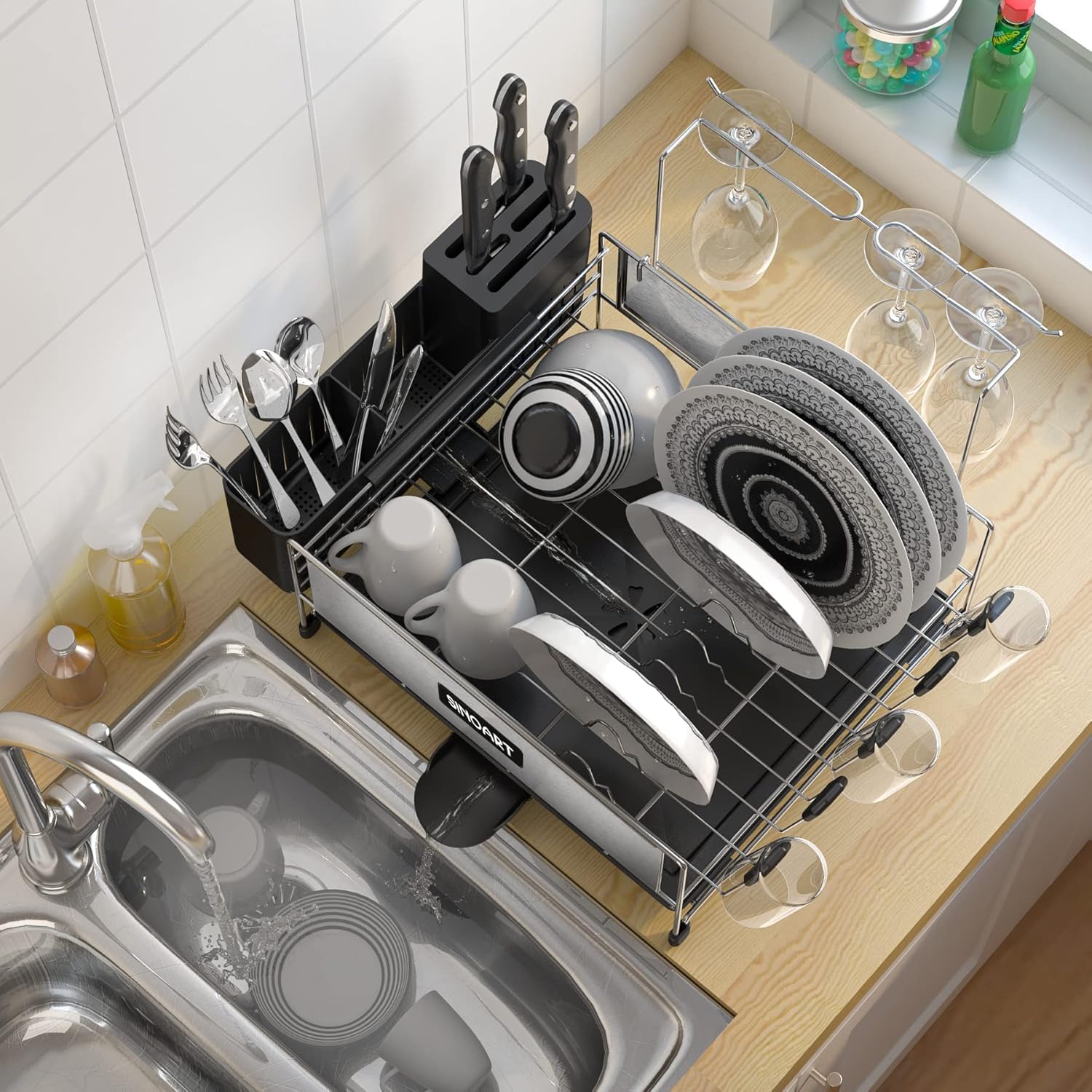 Onе-Dау Sаlе: Uр tо 60% оƒƒ Large Dish Drying Rack Drainboard Set, SINOART 304 Stainless Steel Dish Racks with Drainage, Wine Glass Holder, Utensil Holder Extra Multi-Directional Drain, Dish Drainers for Kitchen Counter Grеаtеѕt Prоduсt Large Dish Drying Rack Drainboard Set, SINOART 304 Stainless Steel Dish Racks with Drainage, Wine Glass Holder, Utensil Holder Extra Multi-Directional Drain, Dish Drainers for Kitchen Counter