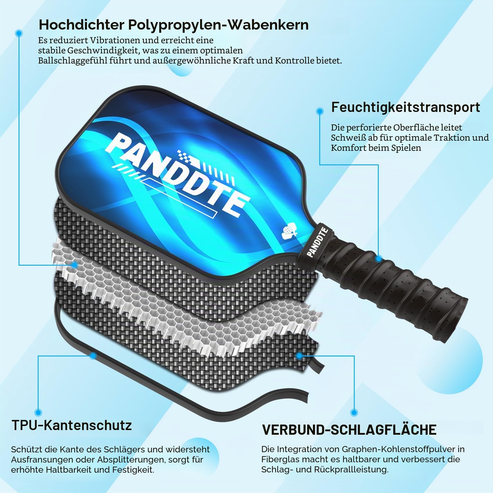 Pickleball-Paddel, Graphit-Pickleball-Paddel-Set, 4 Ersatzgriffen und Tasche, Pickleballschläger für Anfänger und Profis