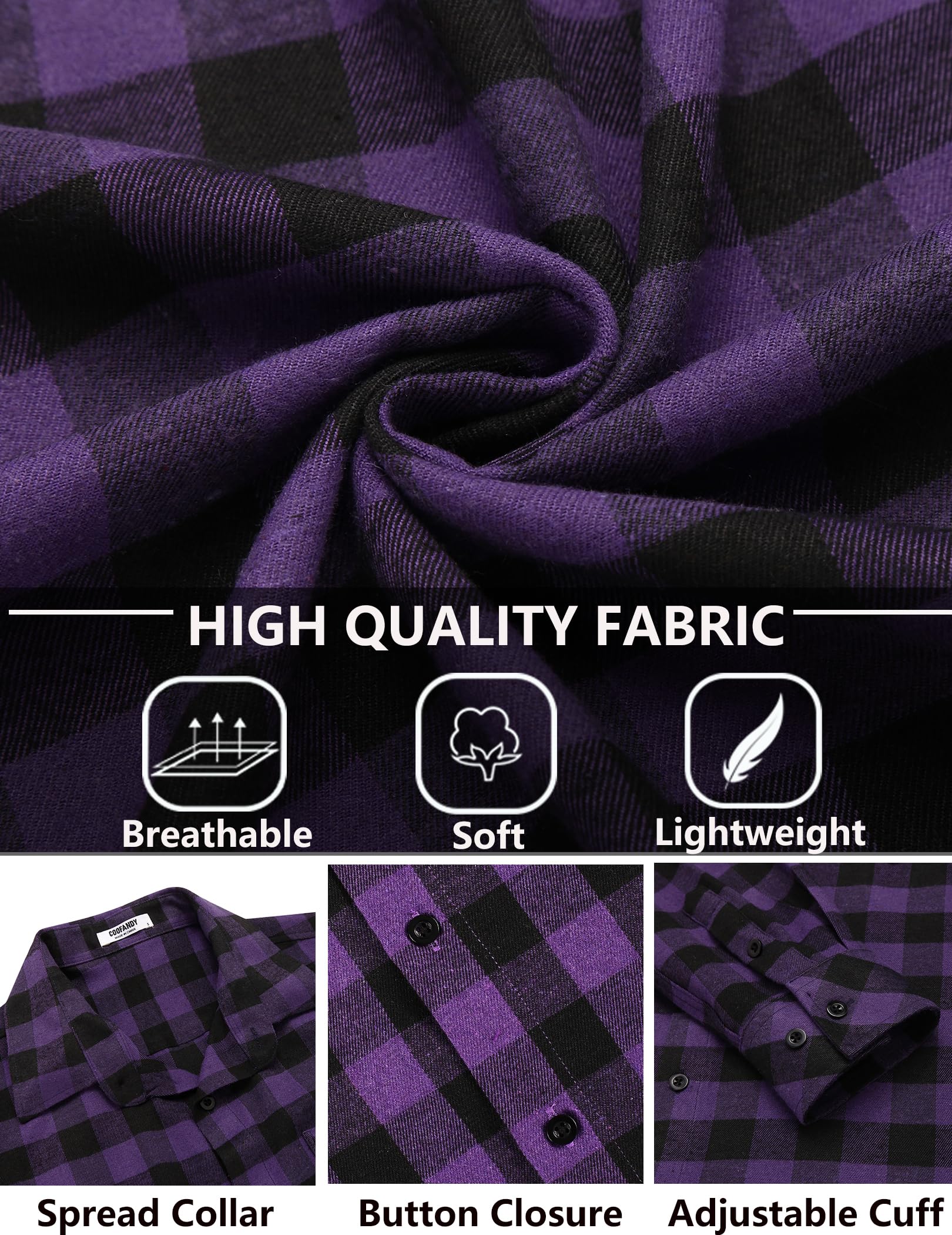 COOFANDY Camicia da uomo in flanella a quadri a maniche lunghe con bottoni camicie casual autunno camicia giacca