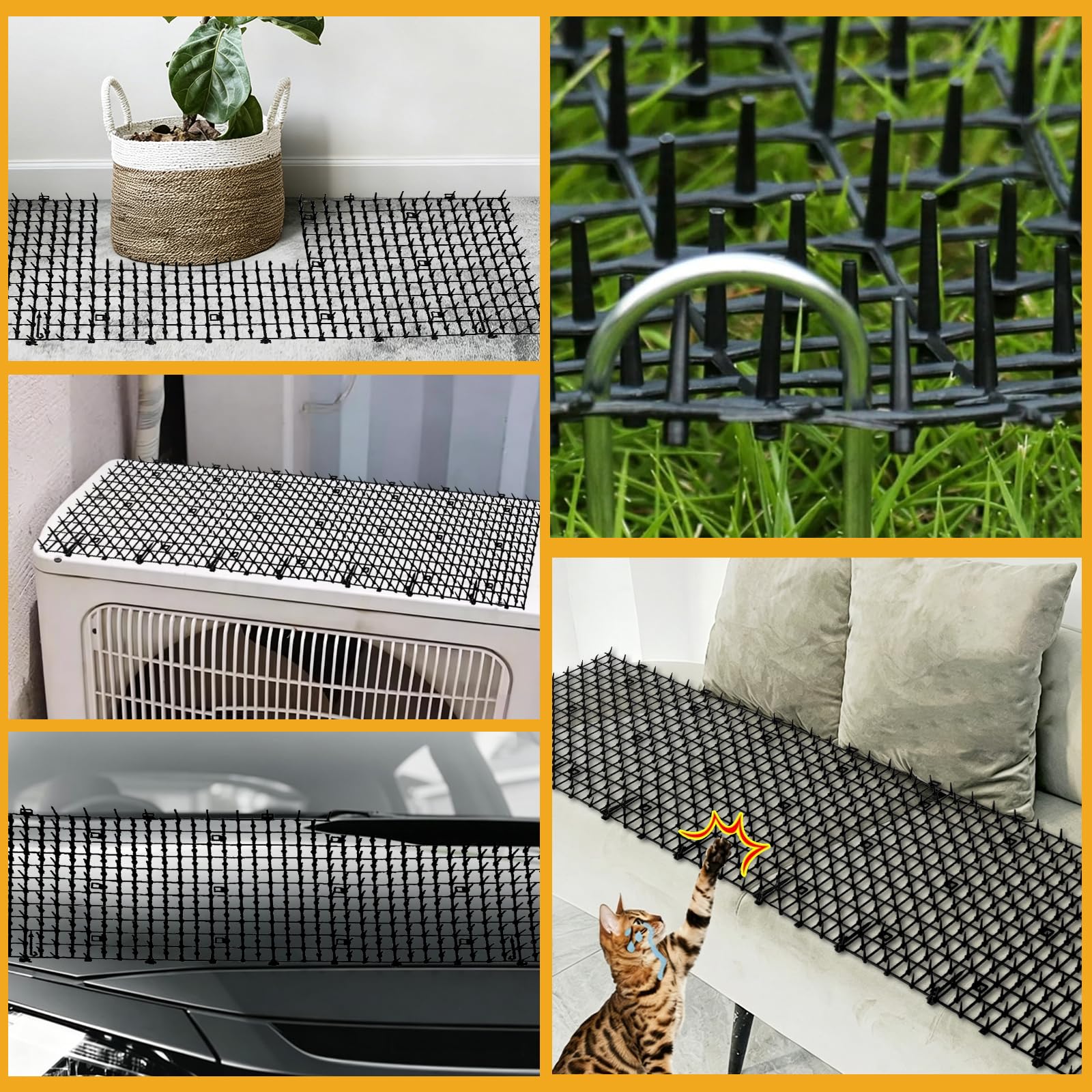 Tappeto Anti Gatto con Punte 30 x 400 cm, 12 Picchetti a U e 15 Fascette, Tappetino Repellente Gatti Dissuasore Barriera per Giardino, Balcone, Piante, Auto e Divano