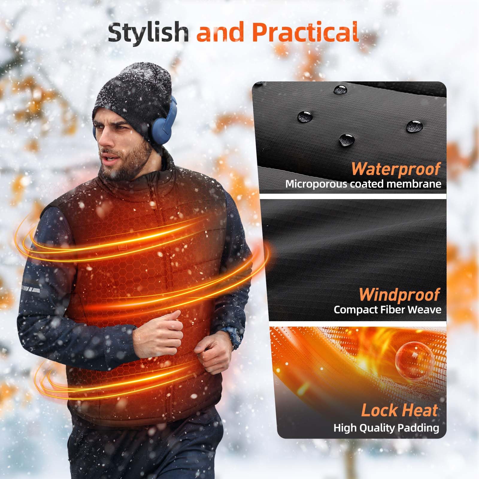 Chaleco Calefactable Hombre con Control por APP - Chaqueta Calefactable Eléctrica Ligera con Batería, 4 Niveles de Calor para Cazar, Esquiar, Senderismo y Caminar con el Perro