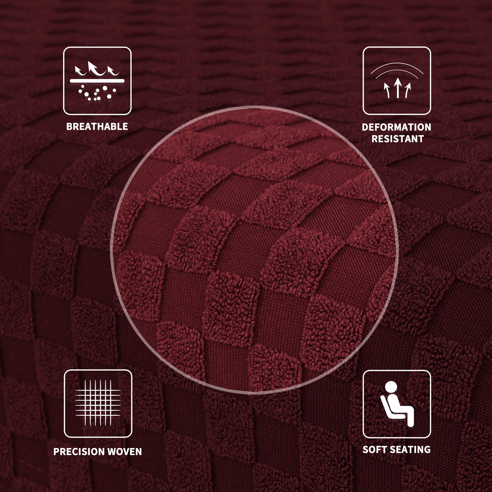 MAXIJIN Newest Jacquard Ottoman Slipcovers Folding Storage Stool Furniture Protector Cover Soft Thick Rectangle Foot Rest Slipcover with Elastic Bottom (Ottoman Small, Wine Red)