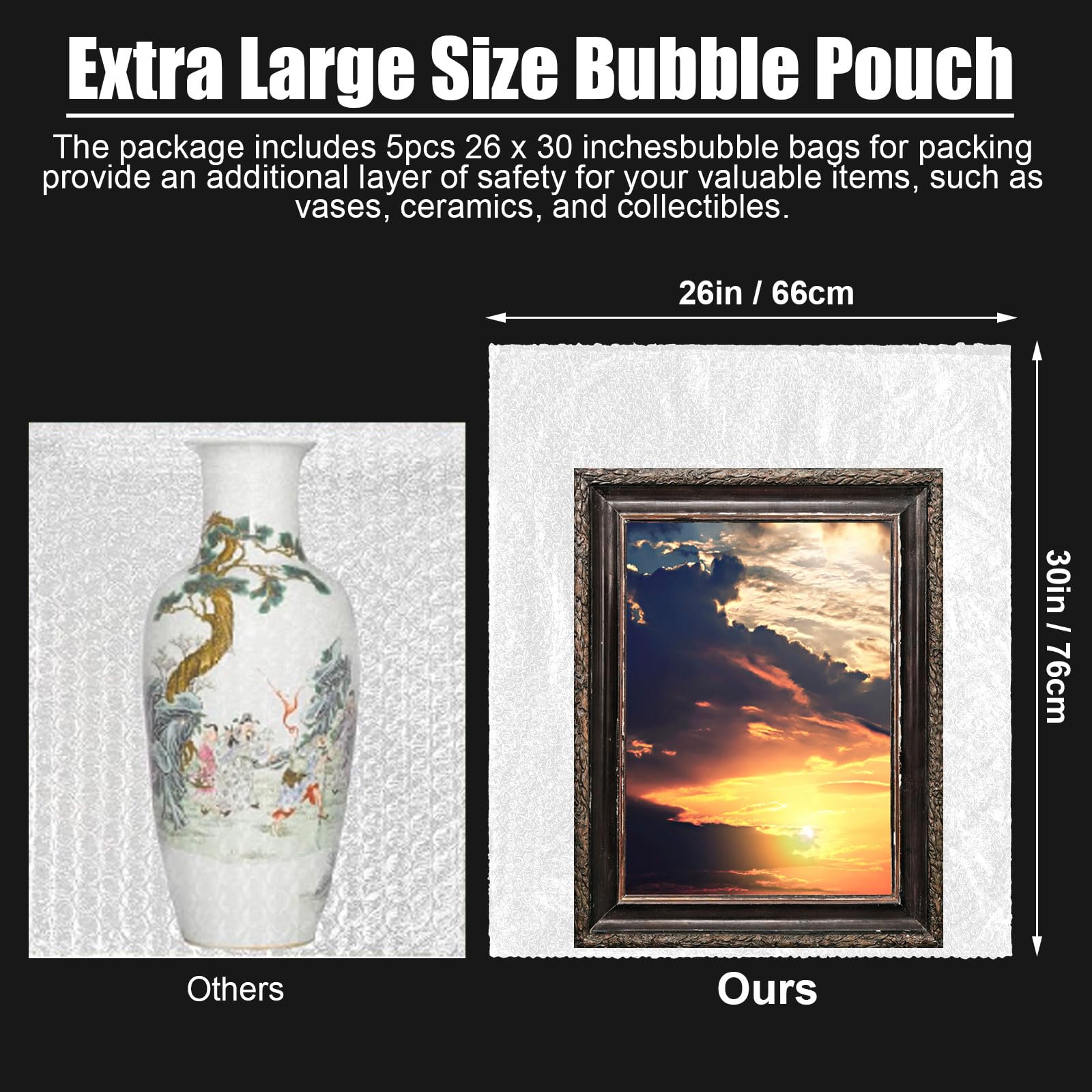 Dunzoom Paquete de 5 bolsas de burbujas extragrandes de 26 x 30 pulgadas, bolsas transparentes de burbujas para embalar, bolsa de envoltura acolchada a prueba de golpes para envío, mover platos