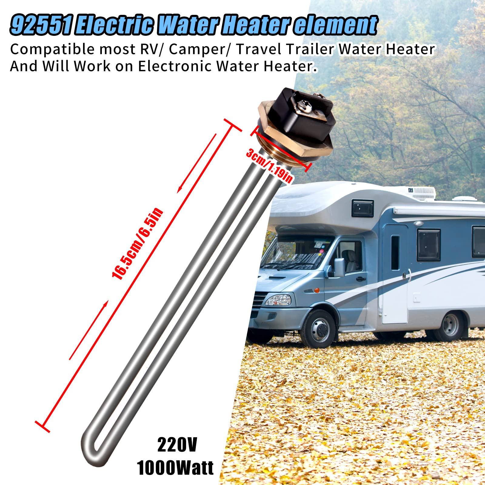 Amazon.com: 220V 1000W Atwood Water Heater Element For Atwood 92251 Fit  Camper ／RV／Travel Trailer （Screw-In type) : Automotive