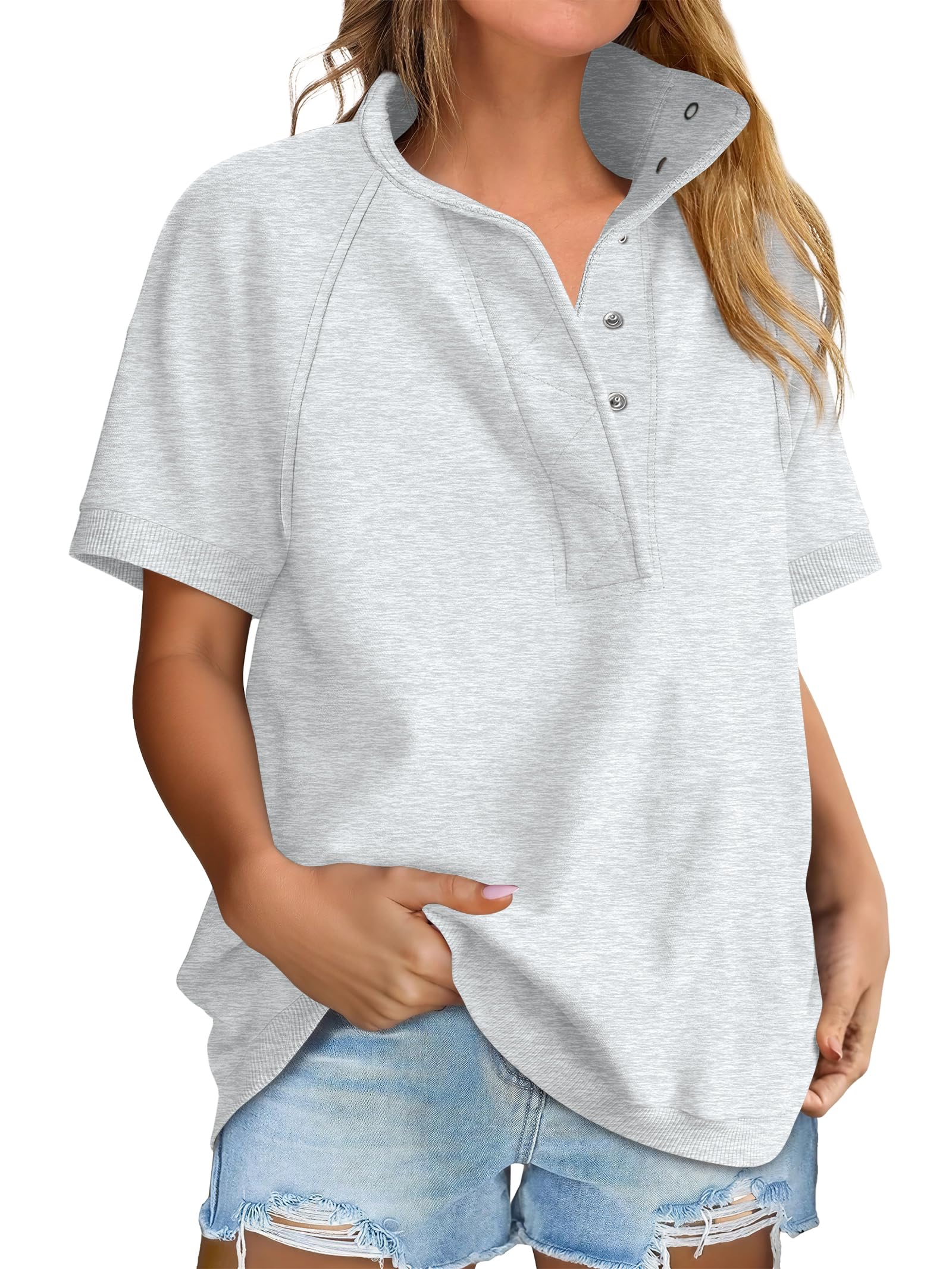 anrabess Womens Short Sleeve Tops Oversized Lightweight Sweatshirt Polo Shirts 2026 Summer Casual Button Pullover Top Outfits-picture-39