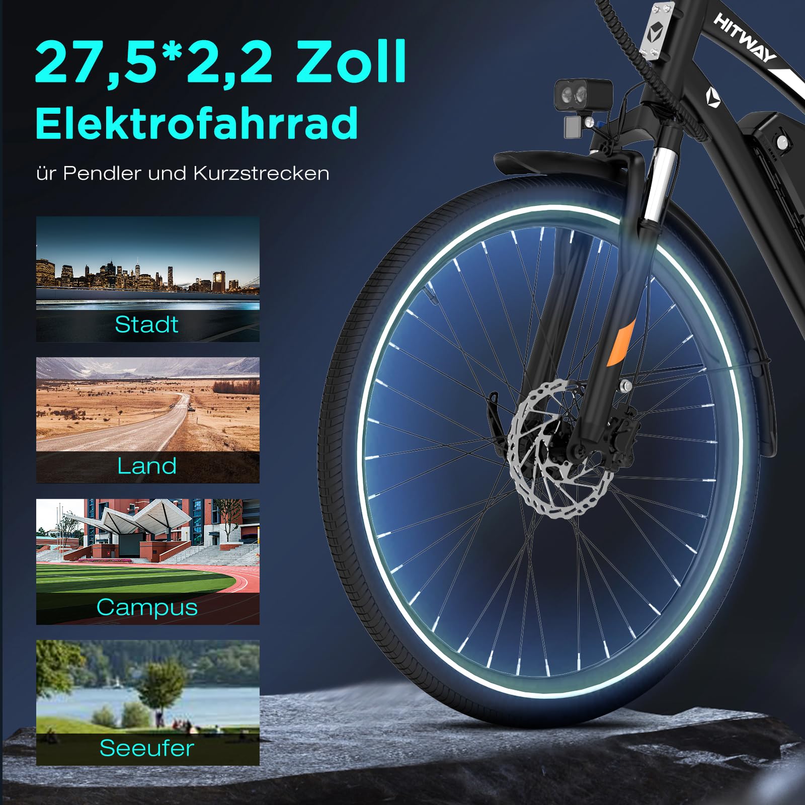 HITWAY Bicicleta Eléctrica 27,5"/28" de Trekking, Batería 36V 13Ah, Motor 250W Trasero/Central, Cambio 7 Velocidades – E-Bike de Ciudad Pedelec para Adultos Hombres y Mujeres