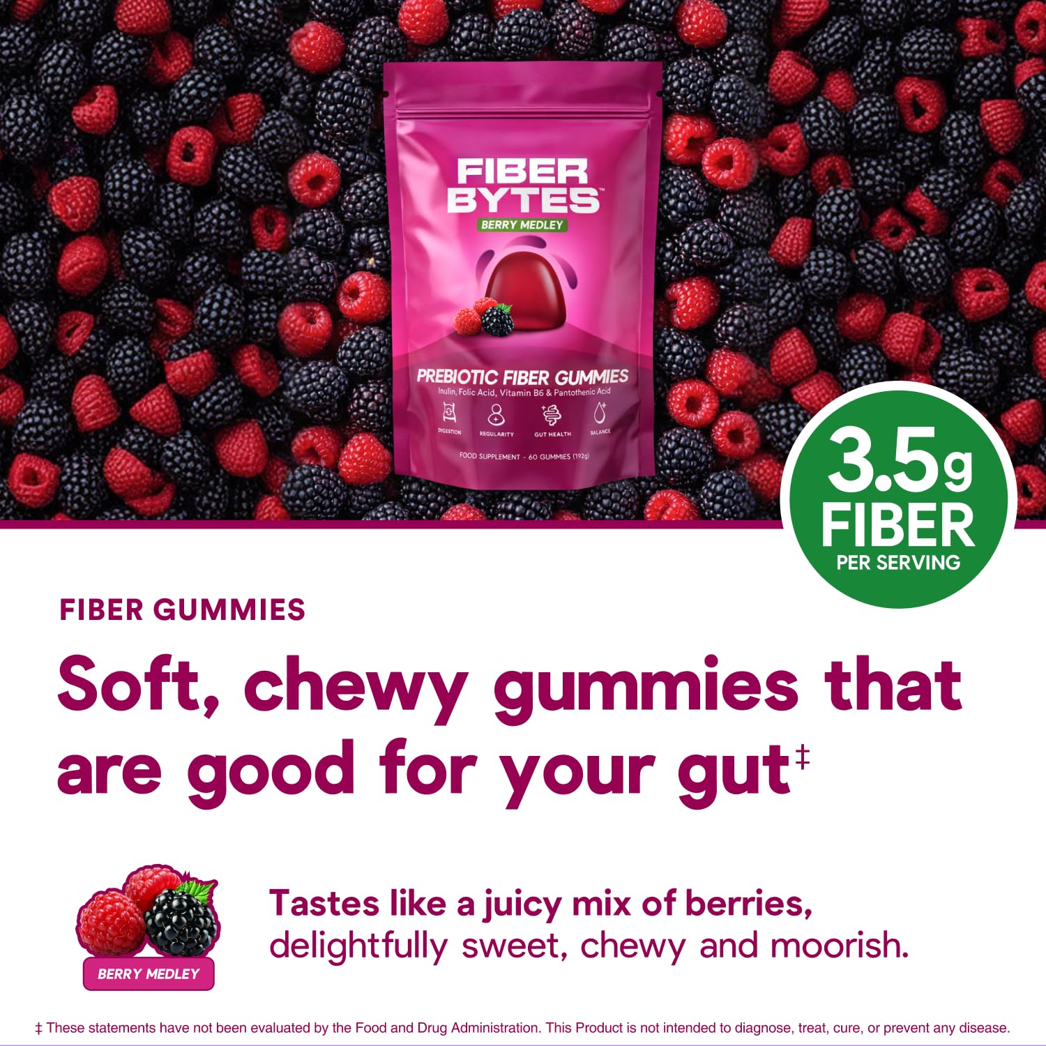 Fiber Bytes 3.5g Daily Fiber Gummies GLP-1 Support & Digestion - 60ct — Amazon image 2