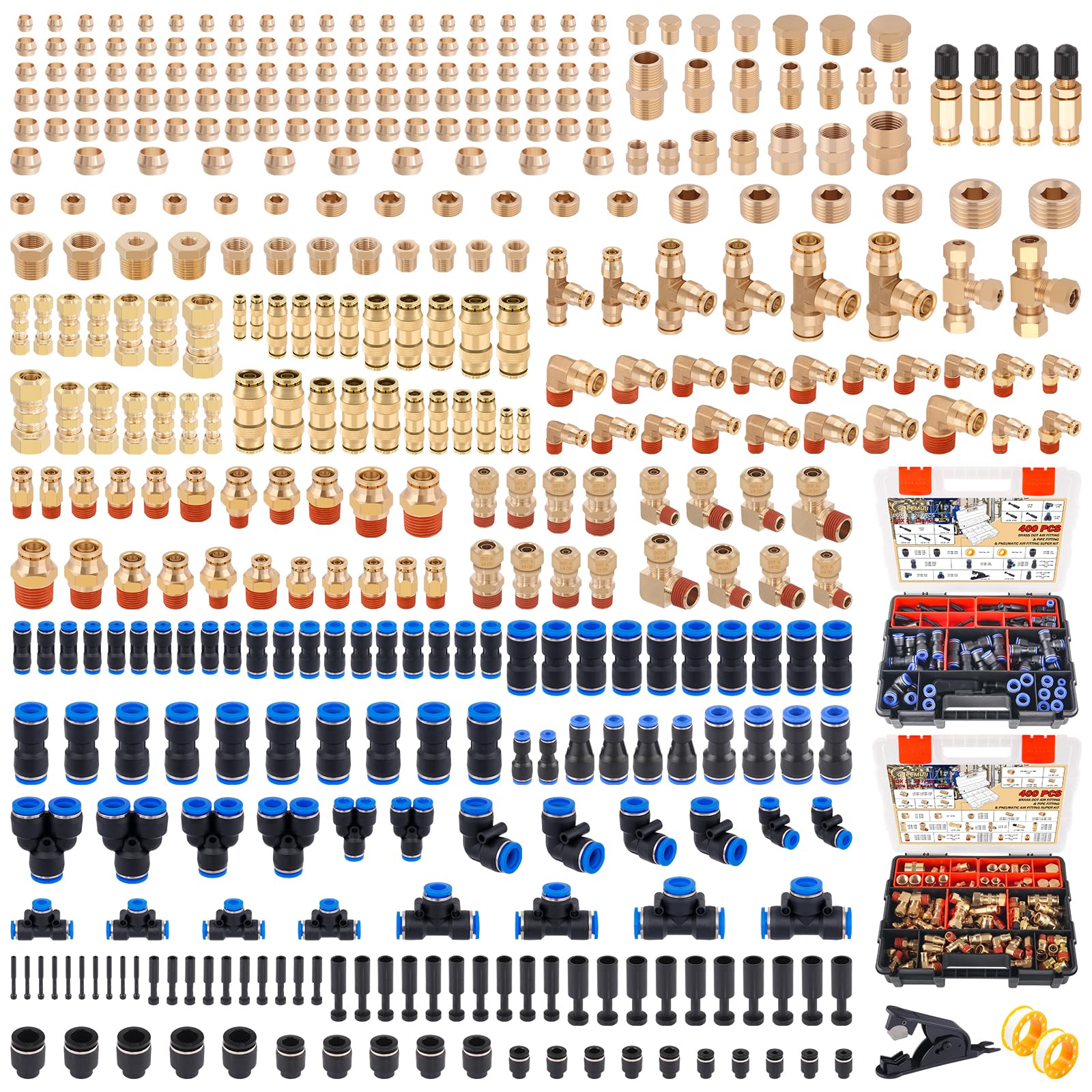 CheeMuii 400Pcs Brass DOT Air Line Fittings Pipe Fittings Pneumatic Unions