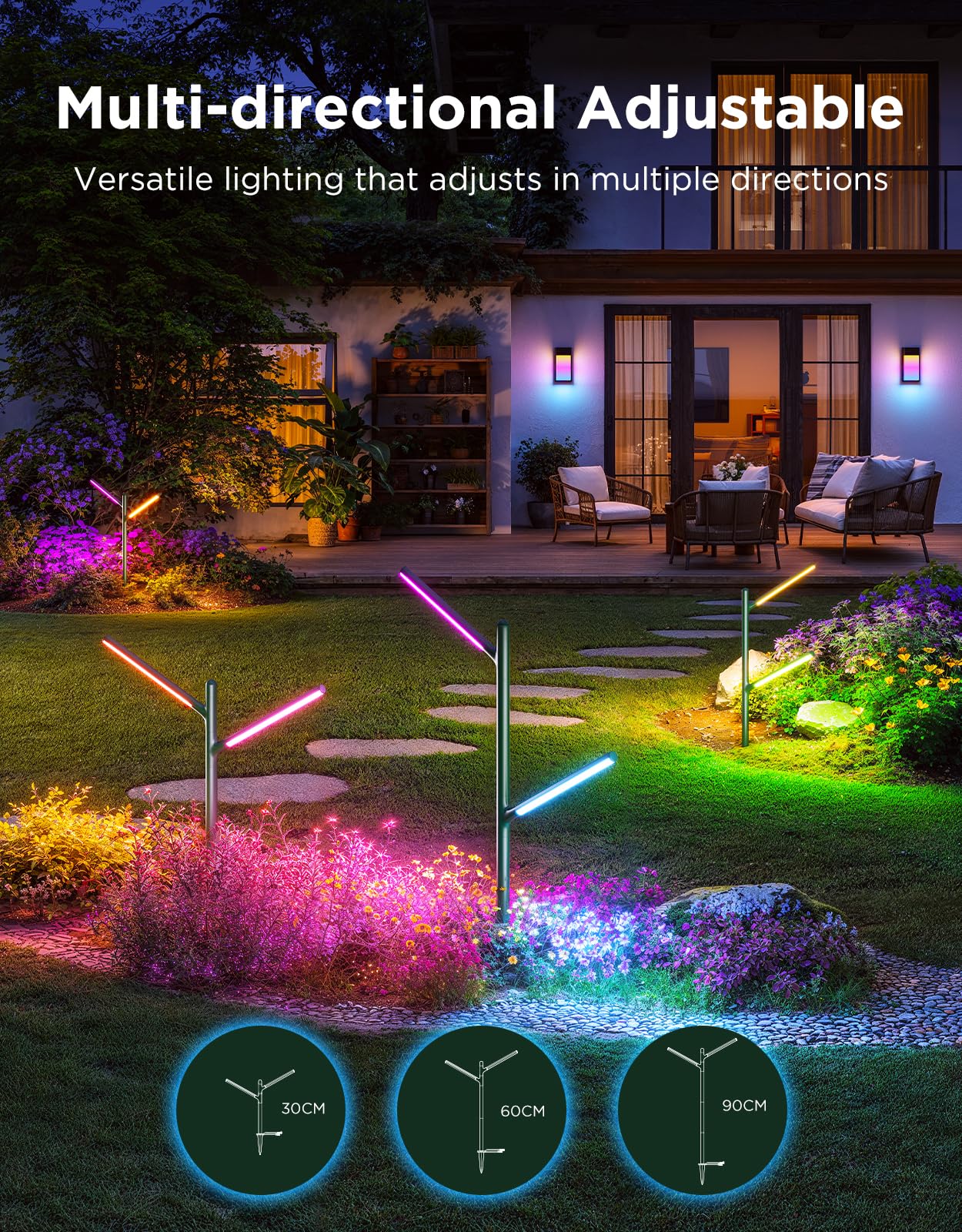 Govee Lampe de Jardin LED, RGBWWIC Lumière Extérieure en Métal Etanche IP66, Forme et Hauteur DIY, 16 Millions de Couleurs, 64 Scènes, Alexa Matter Compatible, pour Chemin Allée Pelouse Decor, 2pcs