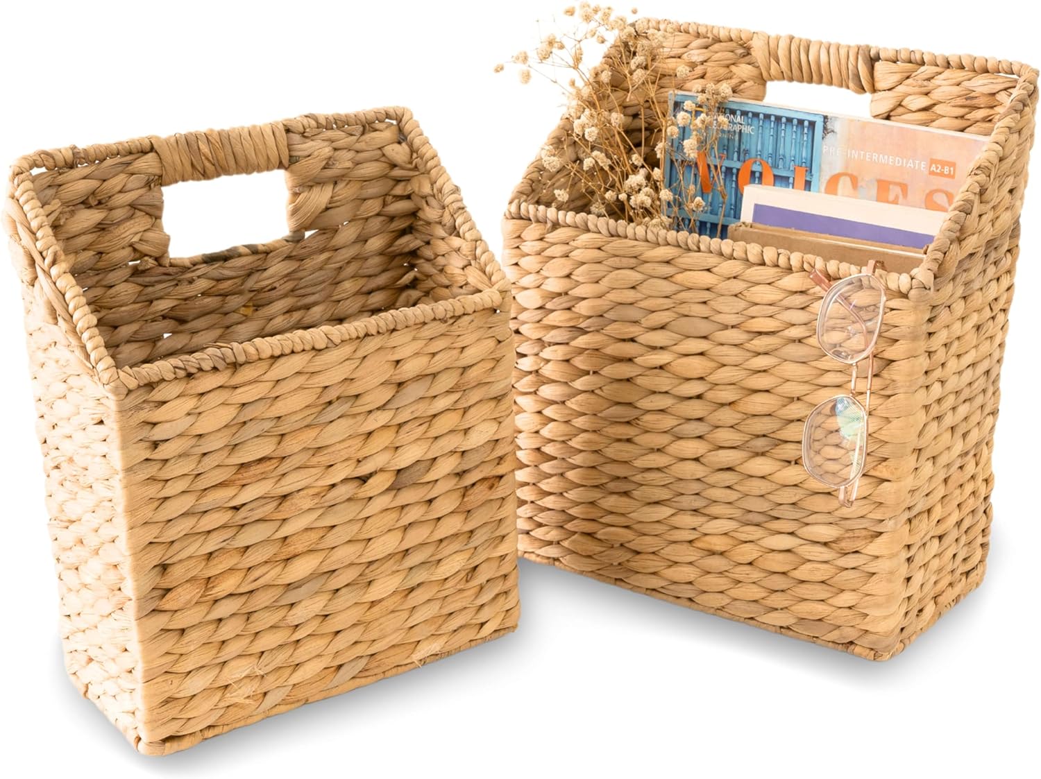 Set of 2 Natural Wicker Hanging Storage Baskets with Metal Frame