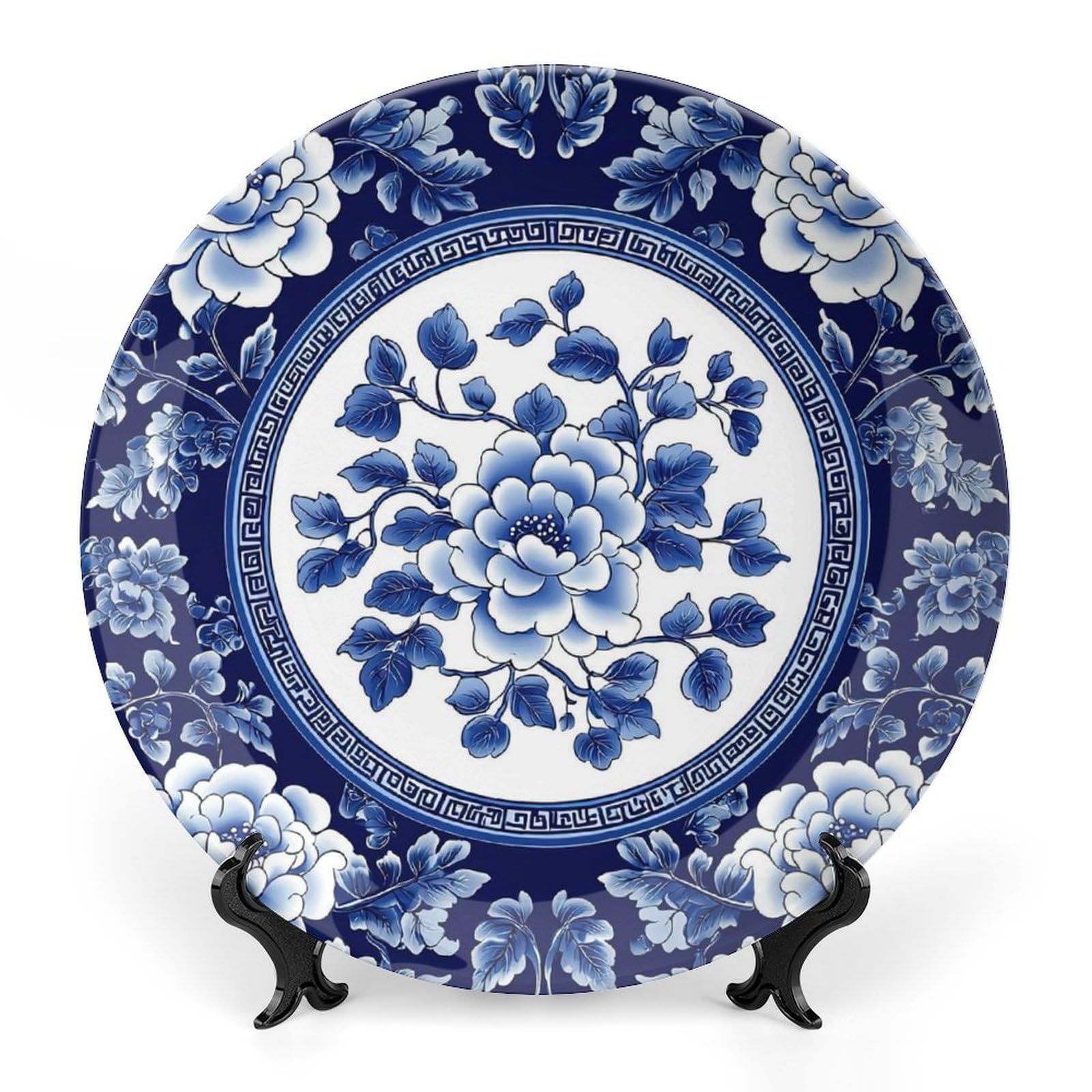 VAGGUT Exquisite Ceramic Decorative Plate, Blue and White Pottery Bone Porcelain Plates with Display Stand for Kitchen Dining Room Wine Cabinet -