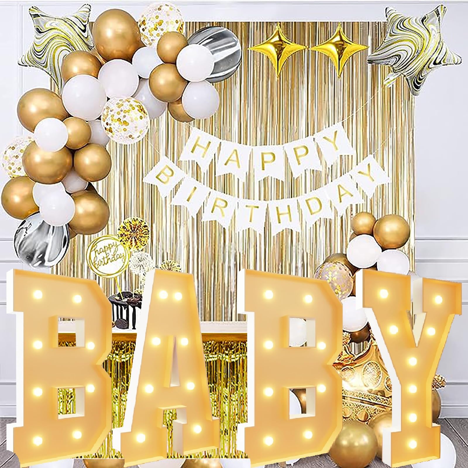 Letrero Luminoso con números de marquesina de 2,3 pies: Letras Grandes iluminadas for Decoraciones de Fiestas: Bodas, cumpleaños, Baby Shower, Aniversarios, graduaciones(Number 24,3.3ft)