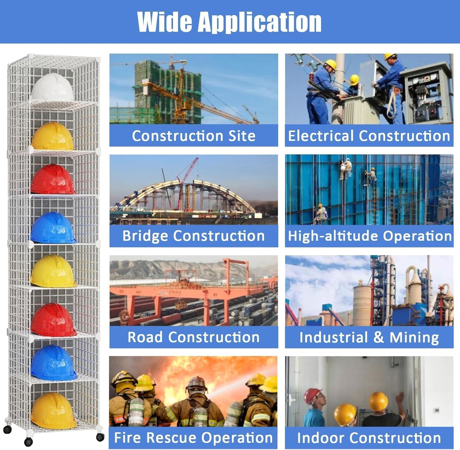 Boîtes de rangement empilables pour casque de sécurité, organiseur réglable avec roues pour chantier, garage, atelier, usine – Étagère de présentation de casque