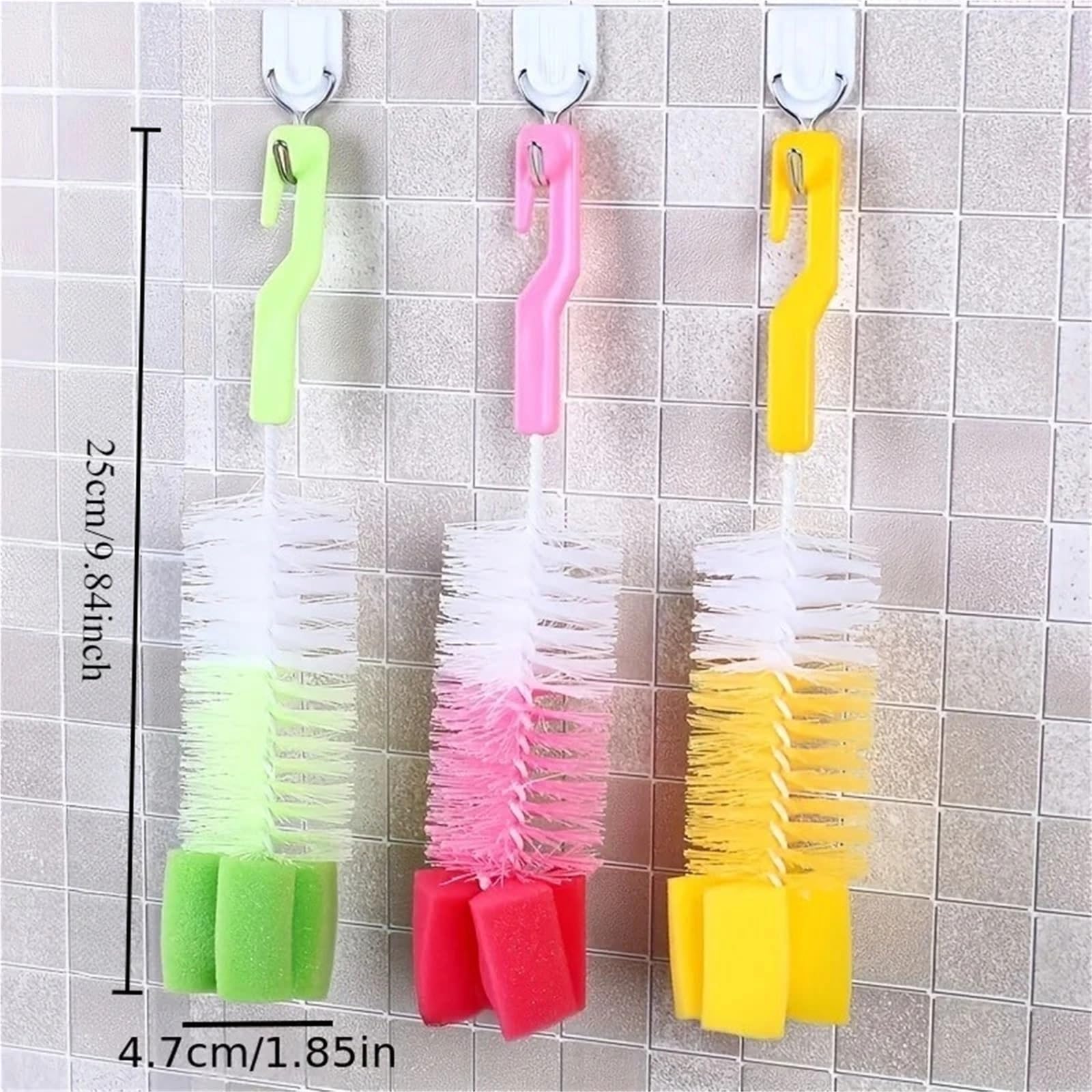 Flaschenbürste Multifunktionale Flaschenbürste mit langem Griff, feines Haar, Schwamm, Reinigung, Haushaltsgeschirrspüler, Werkzeug für die Küche(2PCS-Mixed Color)