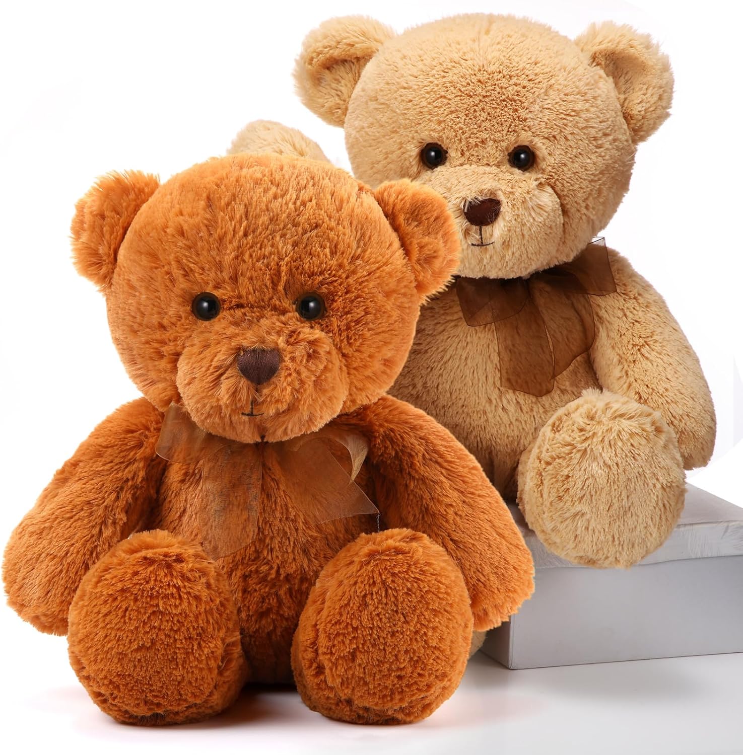 HyDren 2 Pack Bear Stuffed Animals 18 Inch Cuddly Stuffed Bear Plushies with Bow for Birthday Gifts Baby Shower Decors Valentines Party Decors(Light Brown)