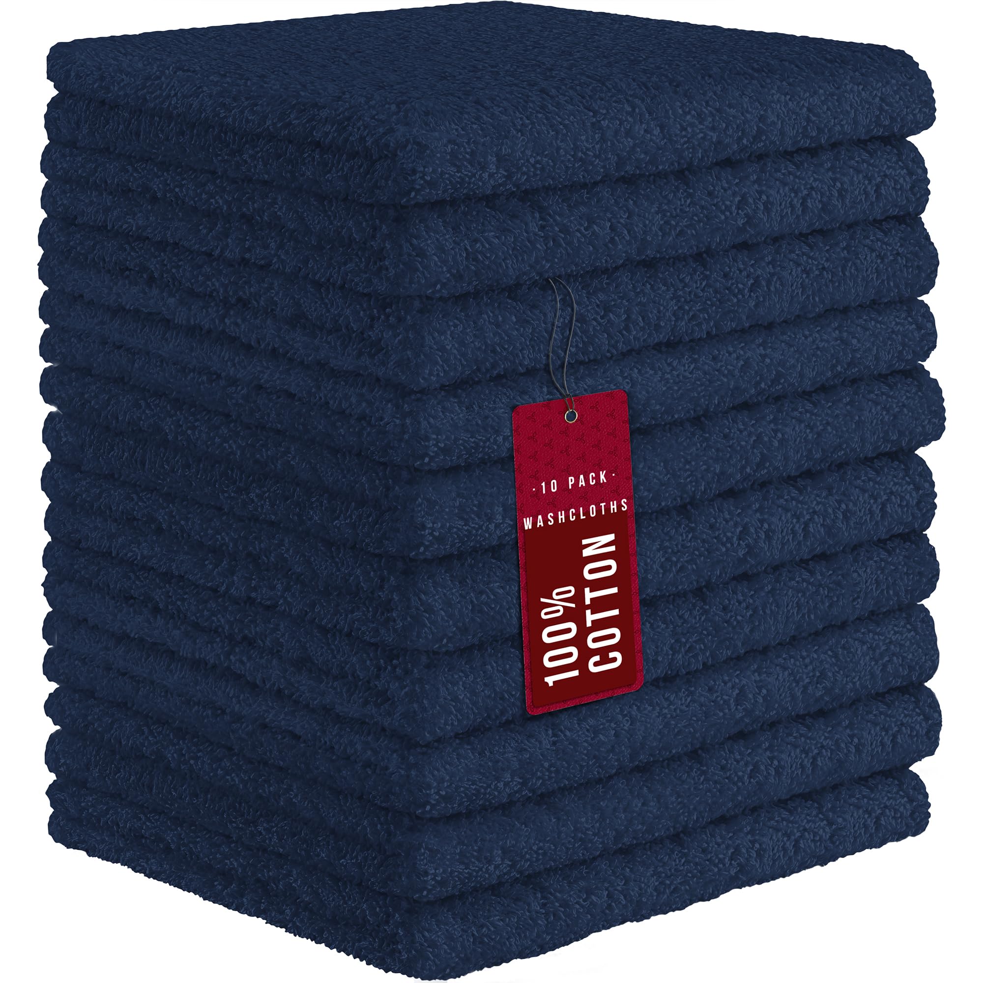 DecorRack 100% Cotton Washcloths 12x12 in, Navy (10 Pack)