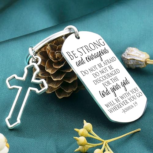 Miniatura 6 de Llavero con versículo bíblico con texto en inglés "Be Strong And Courageous", para hombres y mujeres, regalos religiosos para familiares y amigos,