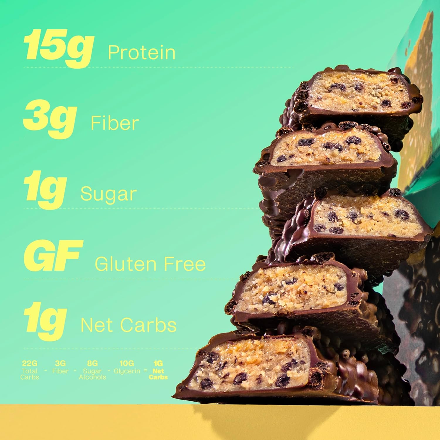 Misfits Vegan Protein Bars - Mint Chocolate Chip | Nutrition Bars - 15g Protein, 1g Sugar, Plant-based, Low Carb, Non-GMO, Gluten Free Snacks | Pack of 12