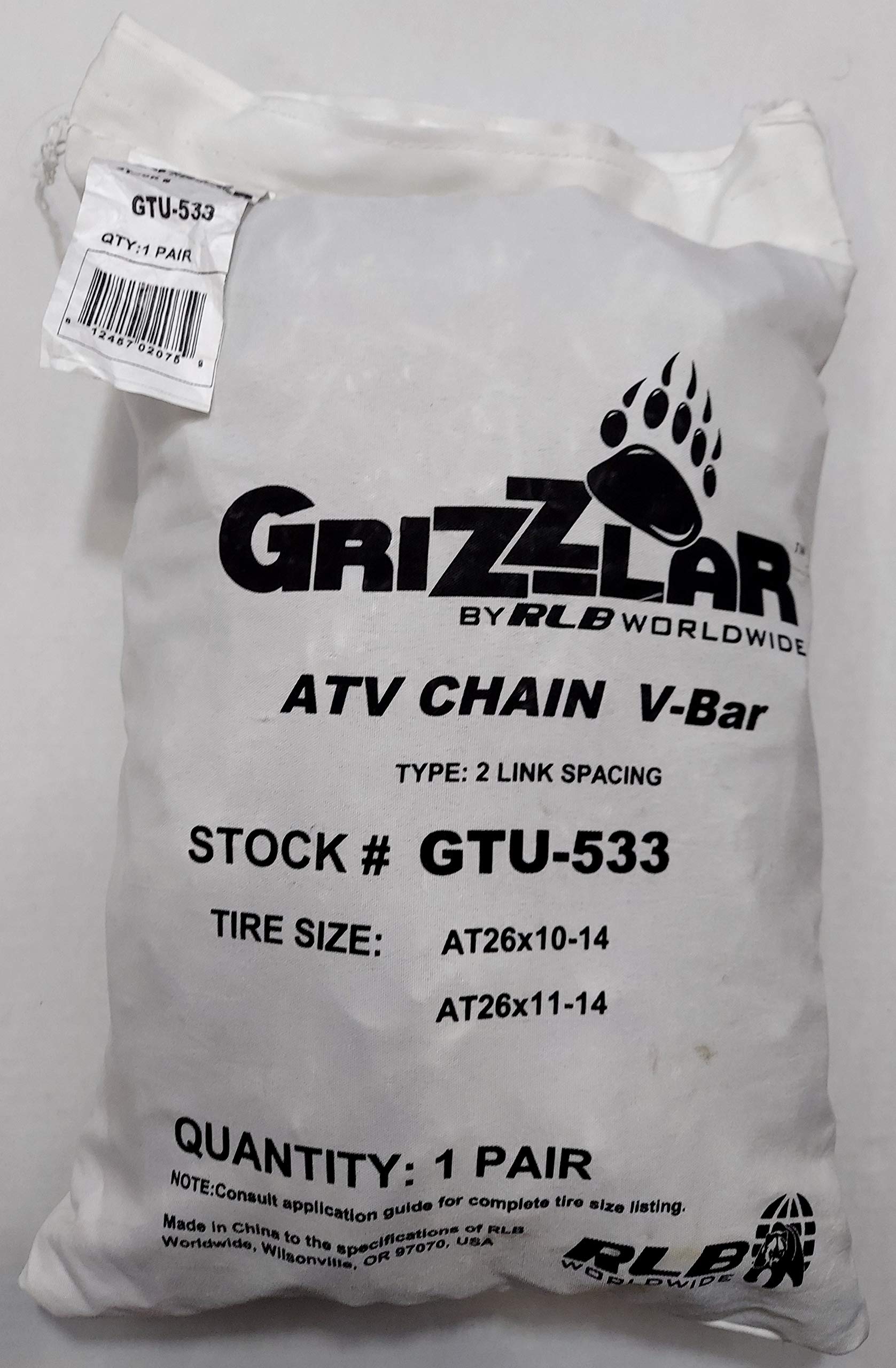 Grizzlar GTU-533 ATV 2 Link Ladder Alloy Tire Chains with Tensioners 28x10-12 26x11-12 26x12-12